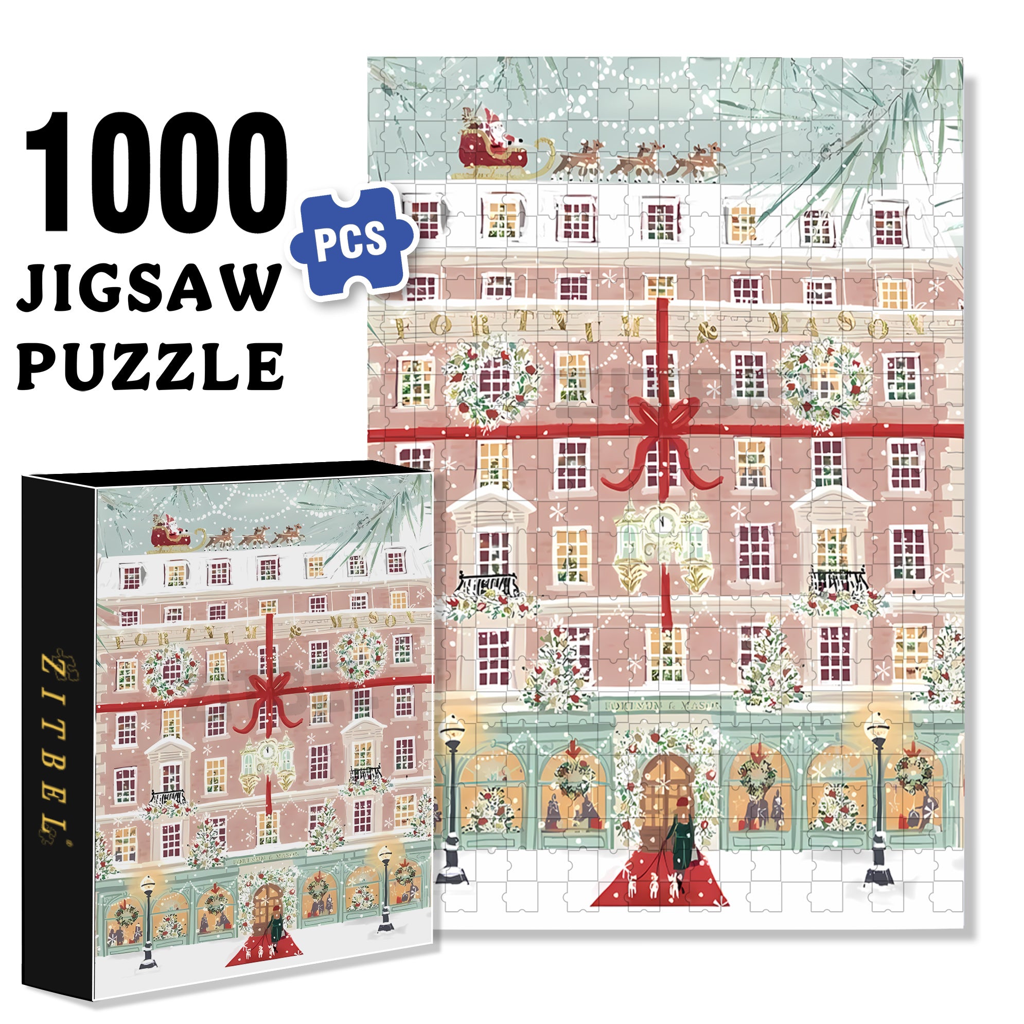 Christmas Hotel 500pcs/1000pcs Jigsaw Puzzle, Scratch-Resistant, Interactive Family Game & Brain-Boosting DIY Decor, Perfect for Halloween, Christmas & New Year Gifts, Family Puzzle Game