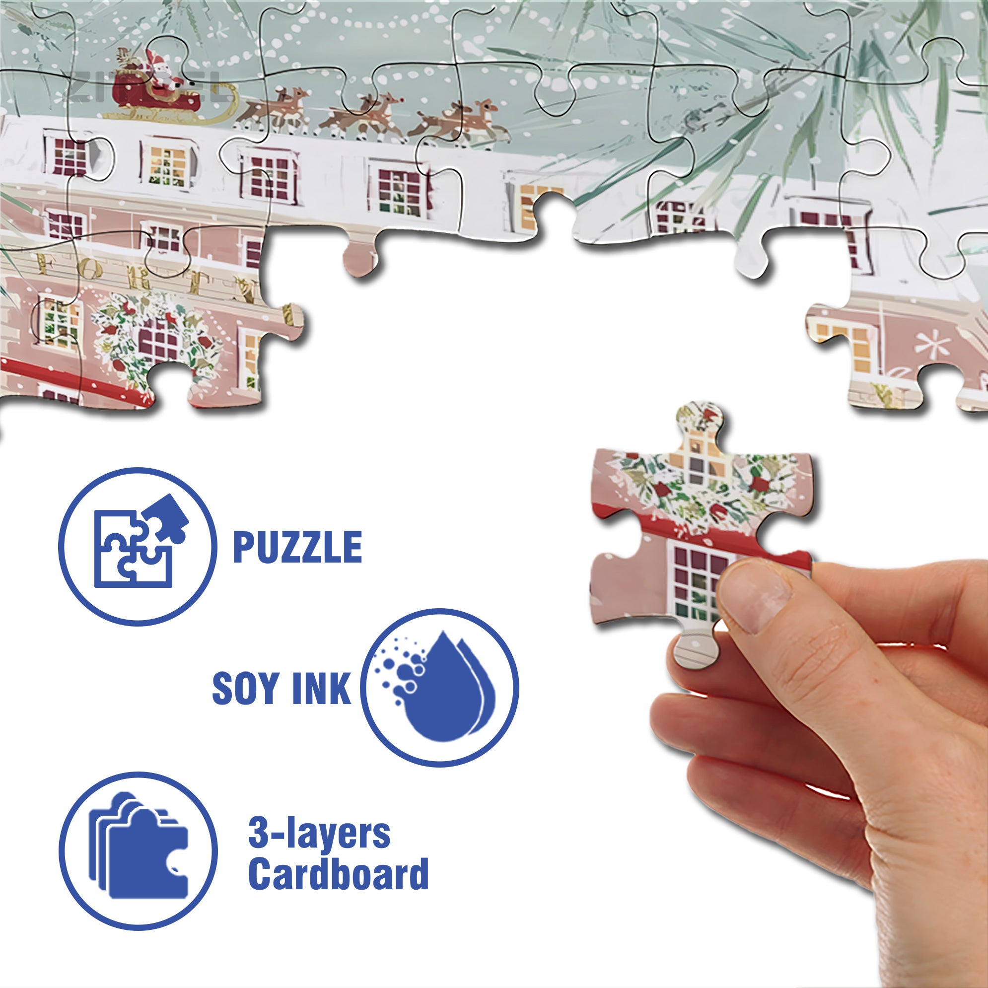 Christmas Hotel 500pcs/1000pcs Jigsaw Puzzle, Scratch-Resistant, Interactive Family Game & Brain-Boosting DIY Decor, Perfect for Halloween, Christmas & New Year Gifts, Family Puzzle Game