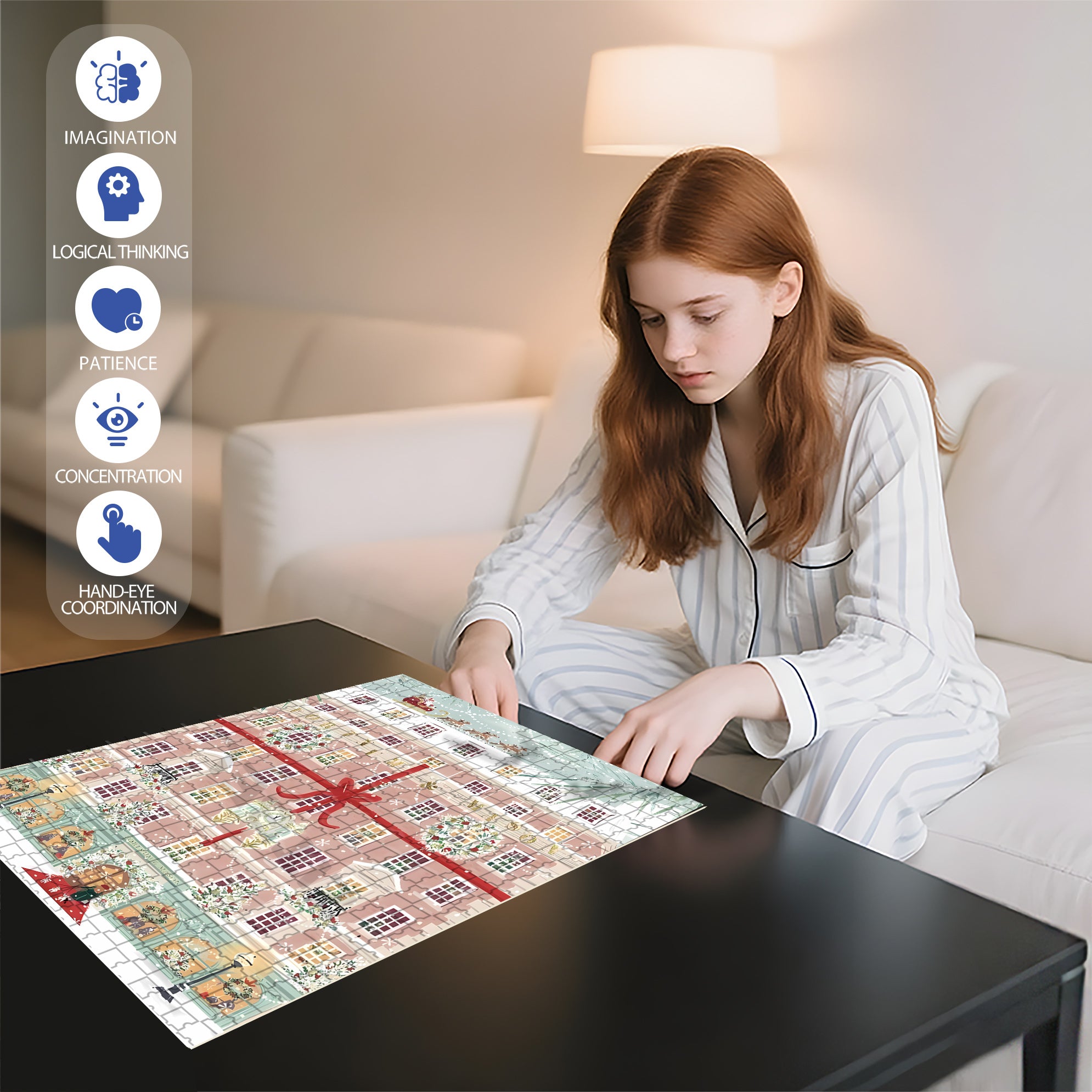 Christmas Hotel 500pcs/1000pcs Jigsaw Puzzle, Scratch-Resistant, Interactive Family Game & Brain-Boosting DIY Decor, Perfect for Halloween, Christmas & New Year Gifts, Family Puzzle Game