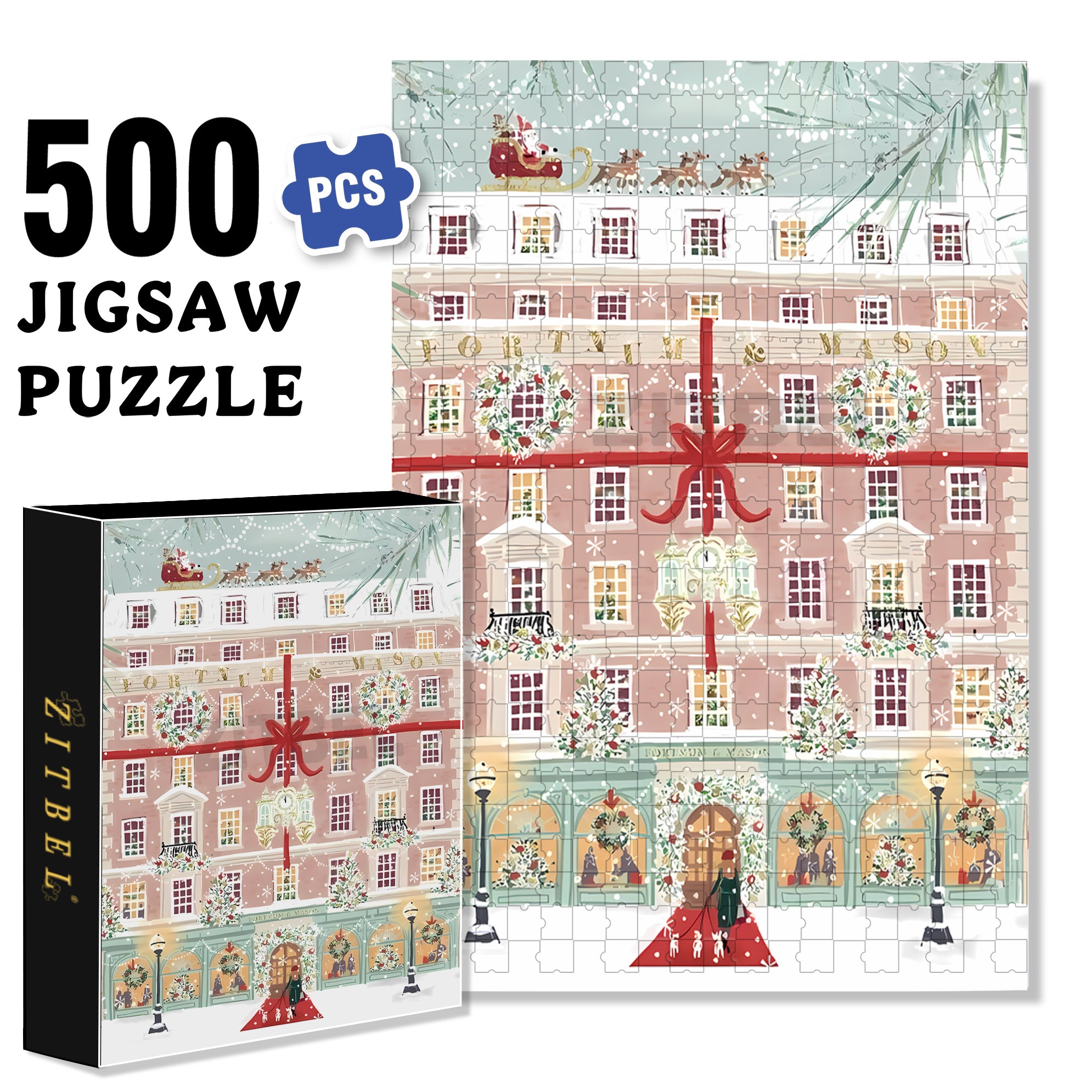 Christmas Hotel 500pcs/1000pcs Jigsaw Puzzle, Scratch-Resistant, Interactive Family Game & Brain-Boosting DIY Decor, Perfect for Halloween, Christmas & New Year Gifts, Family Puzzle Game