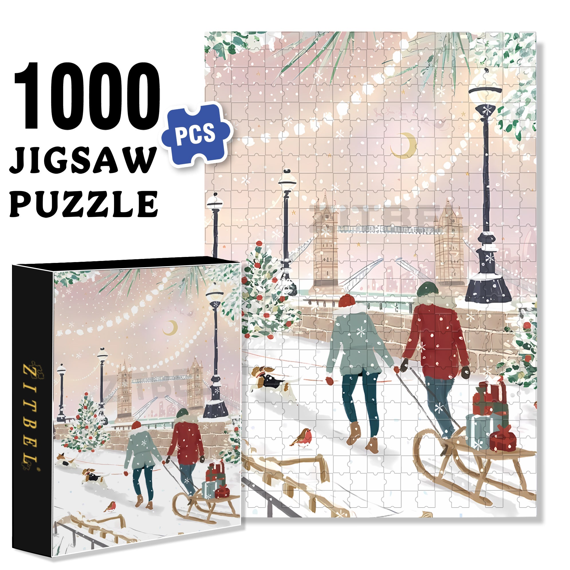Christmas in London 500pcs/1000pcs Jigsaw Puzzle, Scratch-Resistant, Interactive Family Game & Brain-Boosting DIY Decor, Perfect for Halloween, Christmas & New Year Gifts, Family Puzzle Game