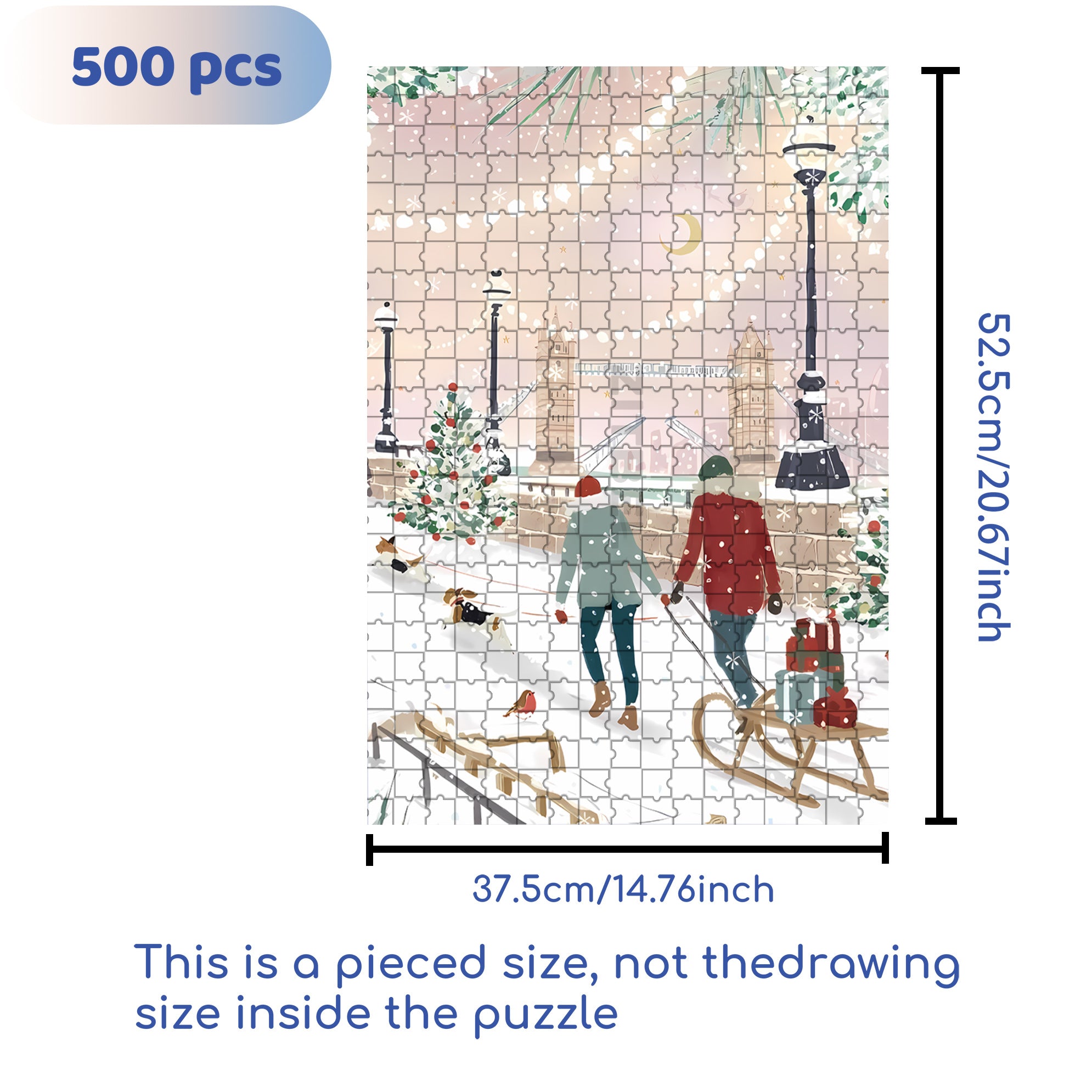 Christmas in London 500pcs/1000pcs Jigsaw Puzzle, Scratch-Resistant, Interactive Family Game & Brain-Boosting DIY Decor, Perfect for Halloween, Christmas & New Year Gifts, Family Puzzle Game