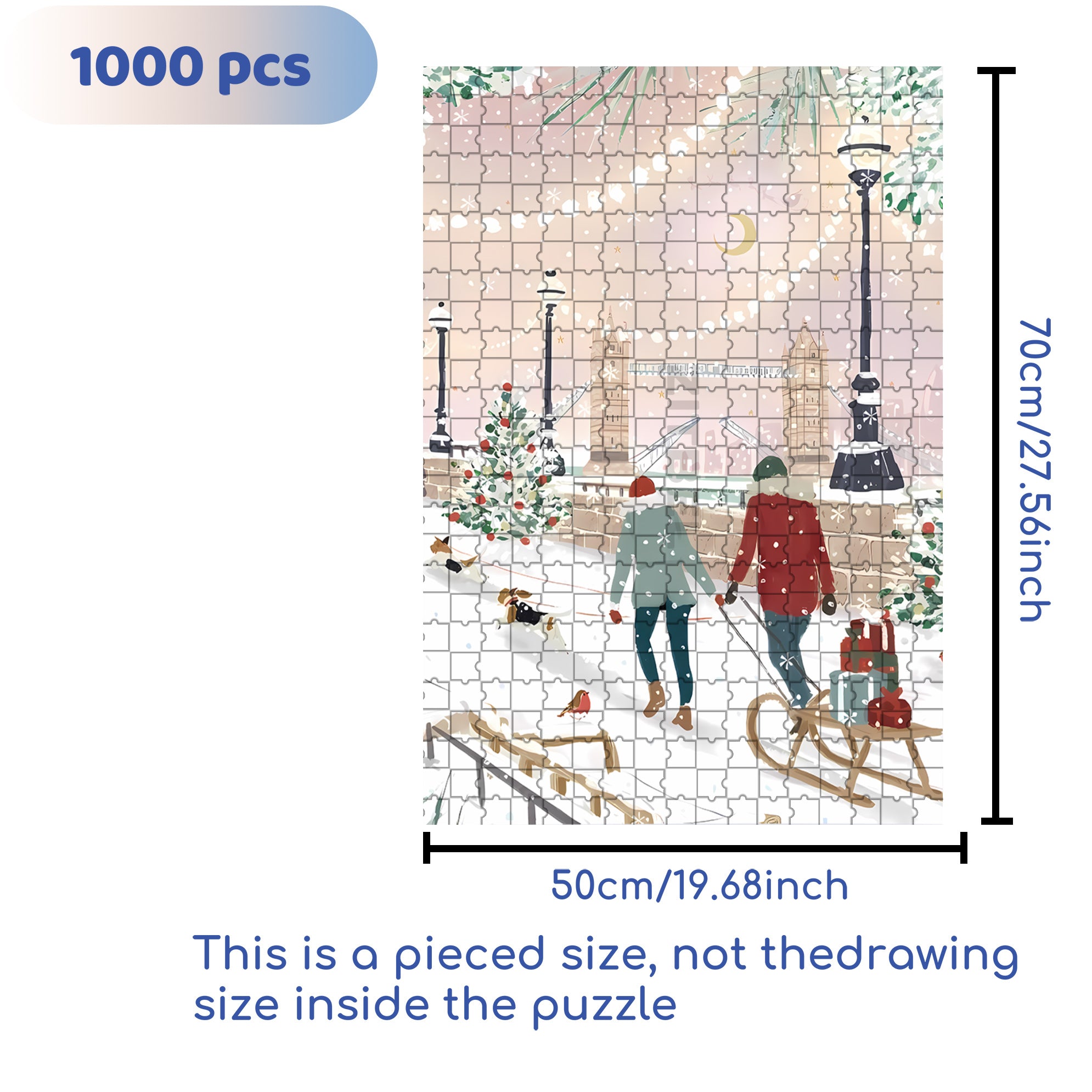 Christmas in London 500pcs/1000pcs Jigsaw Puzzle, Scratch-Resistant, Interactive Family Game & Brain-Boosting DIY Decor, Perfect for Halloween, Christmas & New Year Gifts, Family Puzzle Game