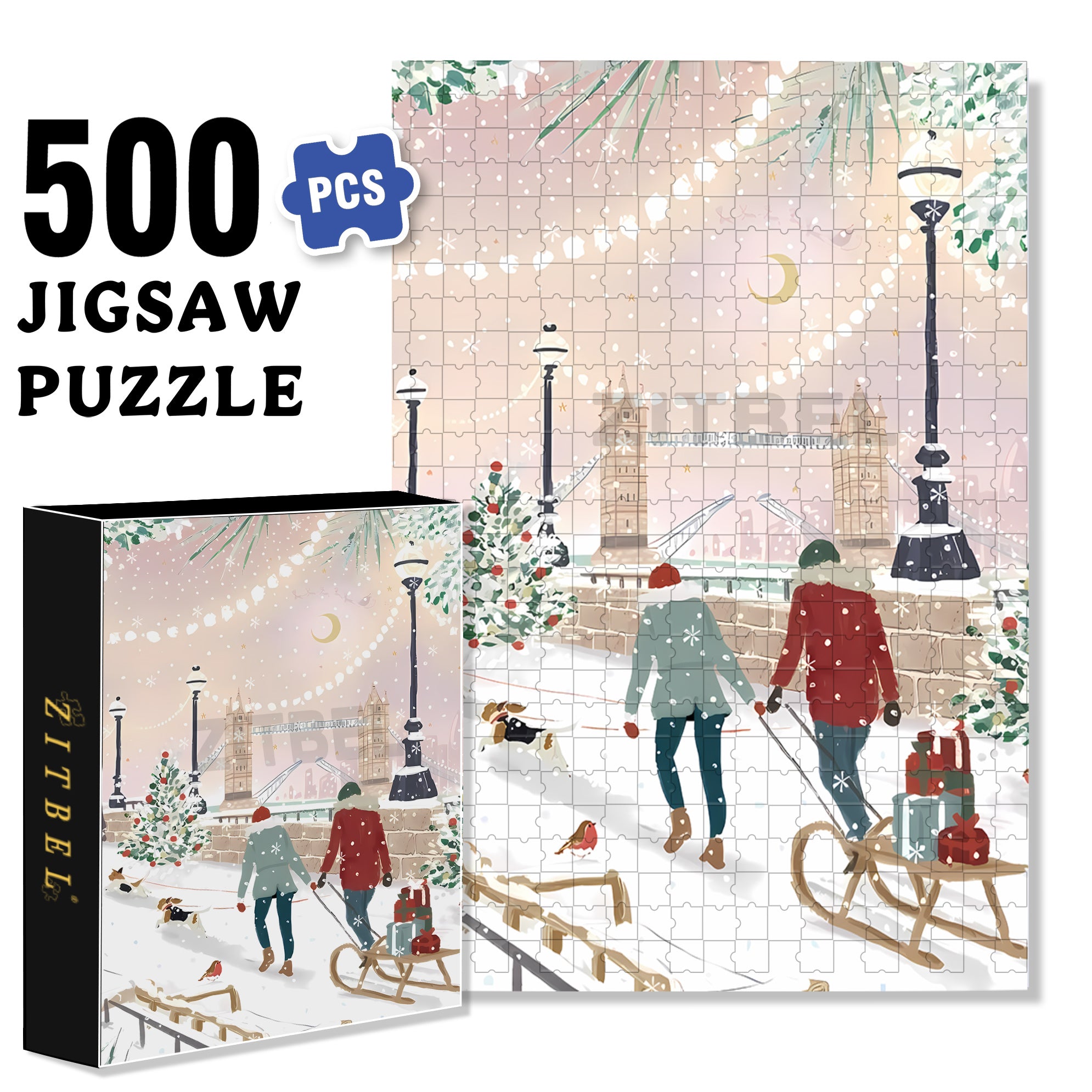 Christmas in London 500pcs/1000pcs Jigsaw Puzzle, Scratch-Resistant, Interactive Family Game & Brain-Boosting DIY Decor, Perfect for Halloween, Christmas & New Year Gifts, Family Puzzle Game