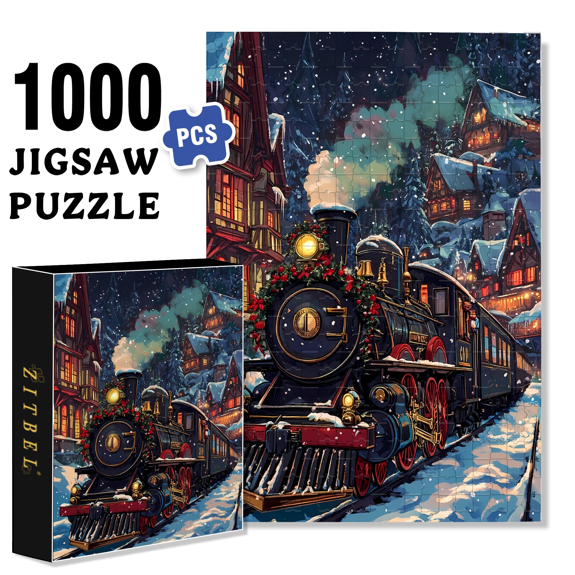Christmas Train 500pcs/1000pcs Jigsaw Puzzle, Scratch-Resistant, Interactive Family Game & Brain-Boosting DIY Decor, Perfect for Halloween, Christmas & New Year Gifts, Family Puzzle Game