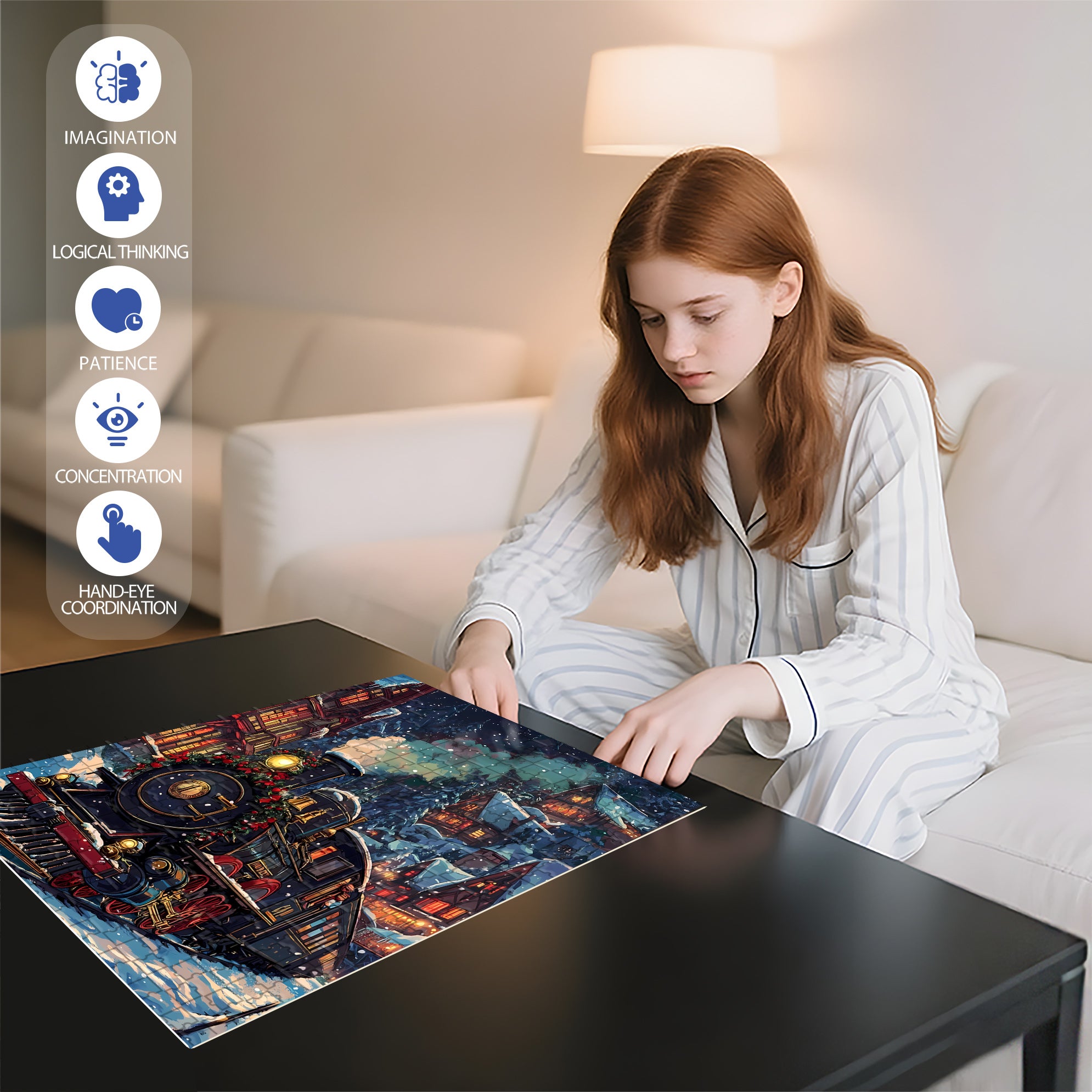 Christmas Train 500pcs/1000pcs Jigsaw Puzzle, Scratch-Resistant, Interactive Family Game & Brain-Boosting DIY Decor, Perfect for Halloween, Christmas & New Year Gifts, Family Puzzle Game