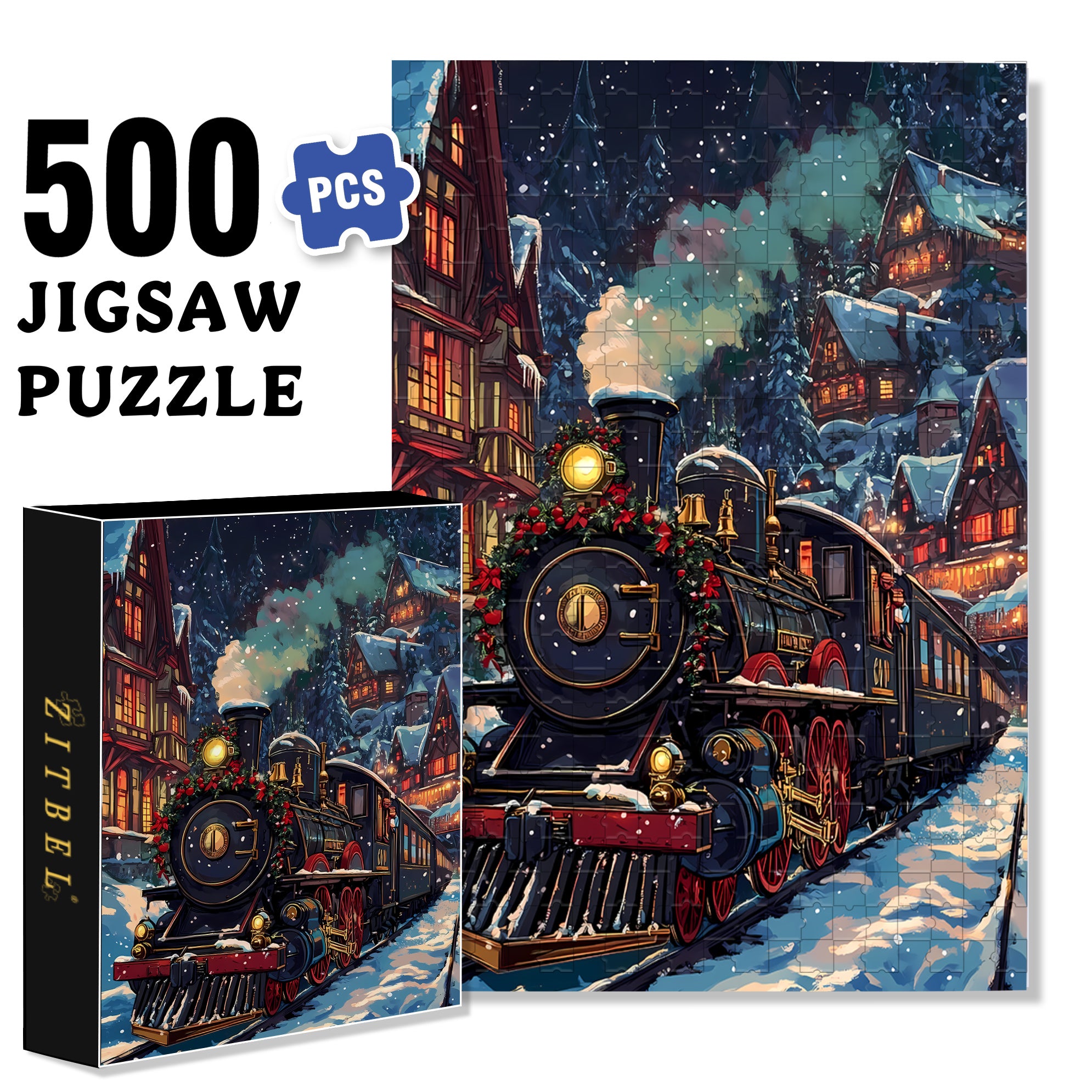 Christmas Train 500pcs/1000pcs Jigsaw Puzzle, Scratch-Resistant, Interactive Family Game & Brain-Boosting DIY Decor, Perfect for Halloween, Christmas & New Year Gifts, Family Puzzle Game