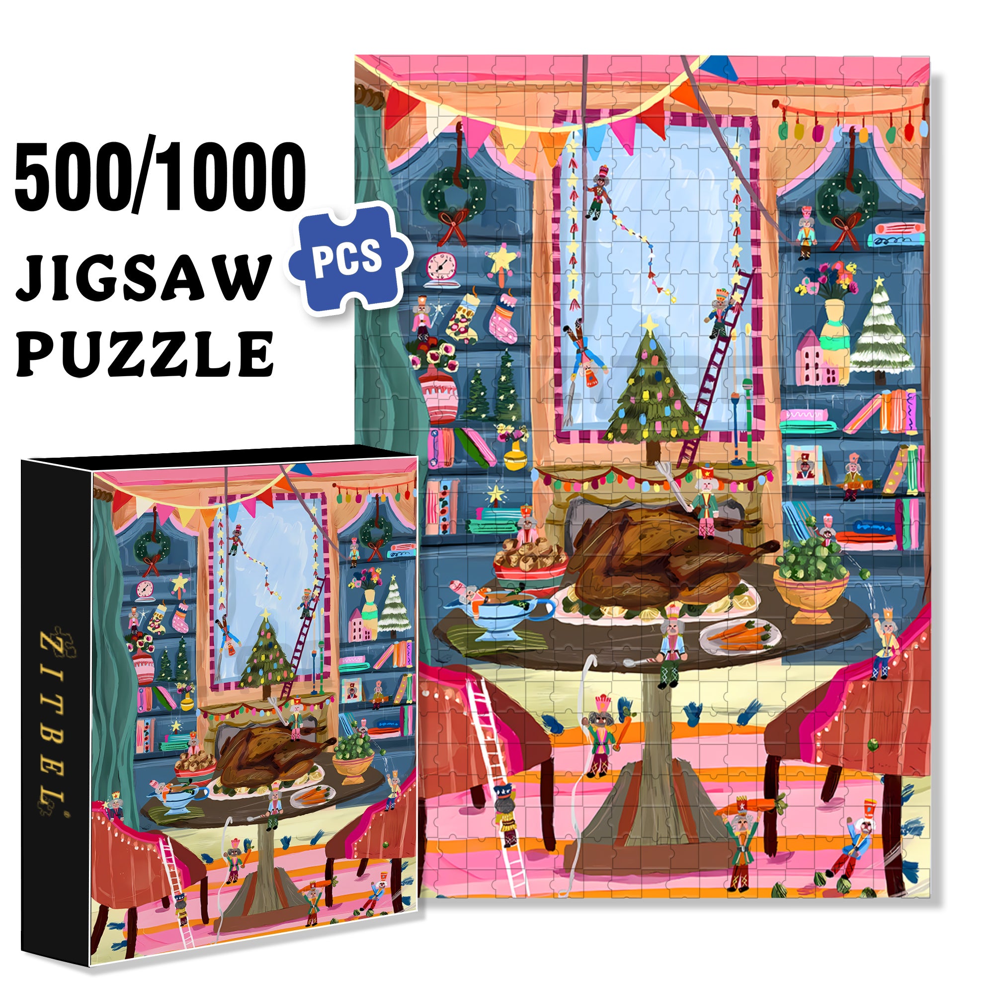 Christmas Turkey 500pcs/1000pcs Jigsaw Puzzle, Scratch-Resistant, Interactive Family Game & Brain-Boosting DIY Decor, Perfect for Halloween, Christmas & New Year Gifts, Family Puzzle Game