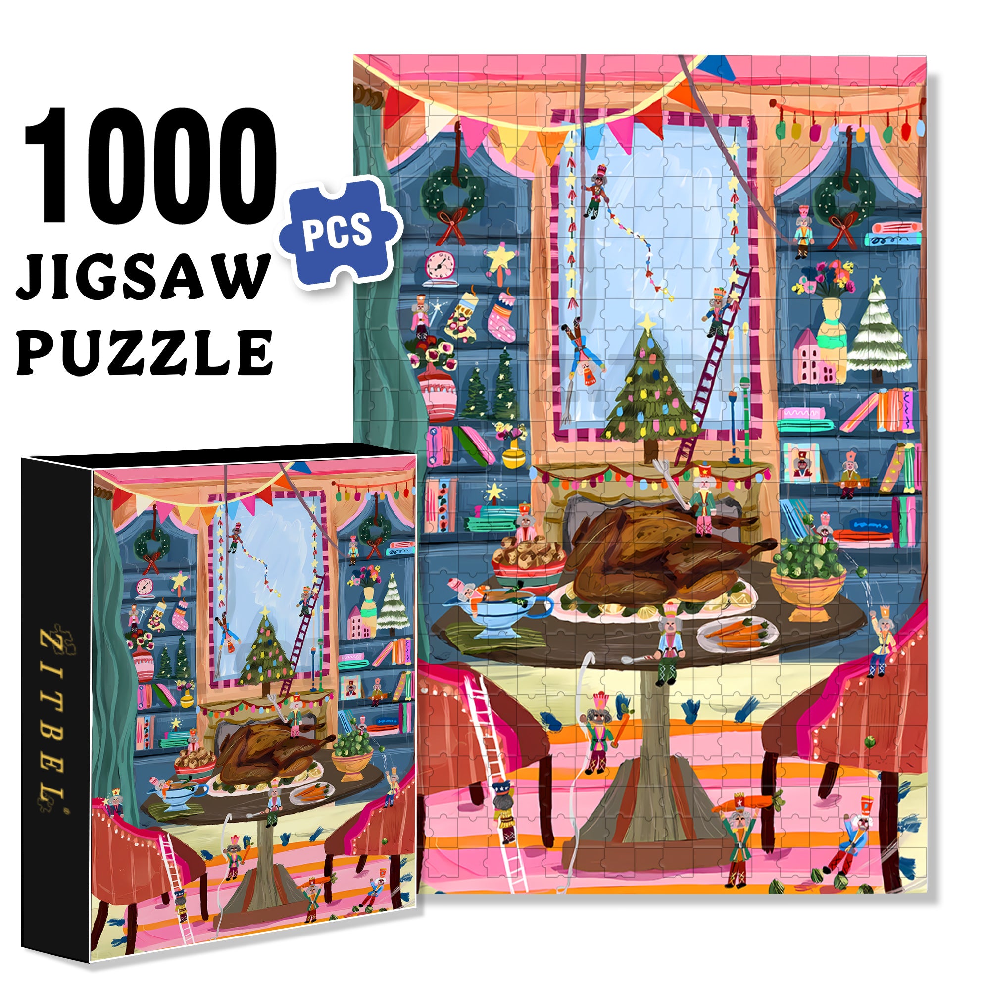 Christmas Turkey 500pcs/1000pcs Jigsaw Puzzle, Scratch-Resistant, Interactive Family Game & Brain-Boosting DIY Decor, Perfect for Halloween, Christmas & New Year Gifts, Family Puzzle Game
