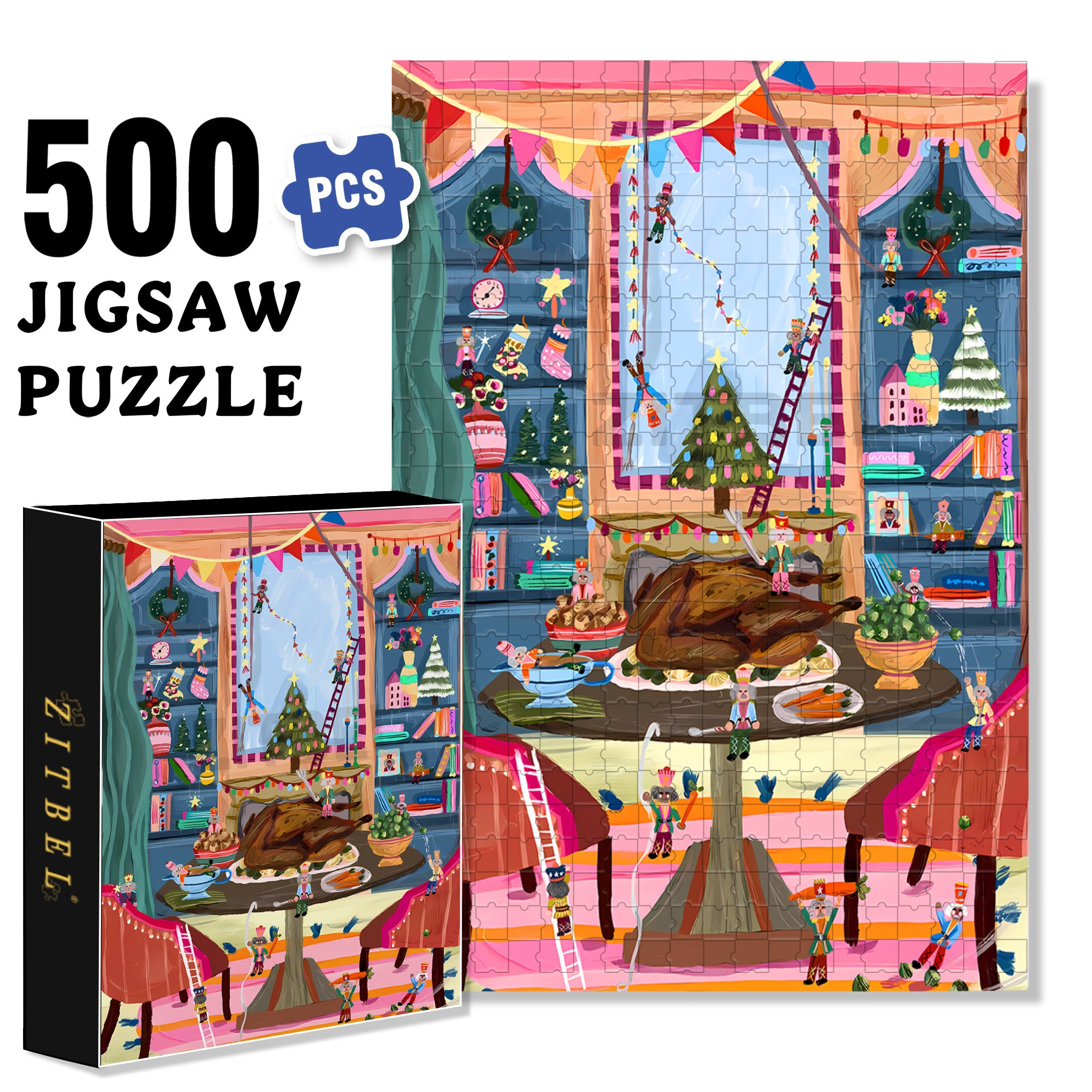 Christmas Turkey 500pcs/1000pcs Jigsaw Puzzle, Scratch-Resistant, Interactive Family Game & Brain-Boosting DIY Decor, Perfect for Halloween, Christmas & New Year Gifts, Family Puzzle Game