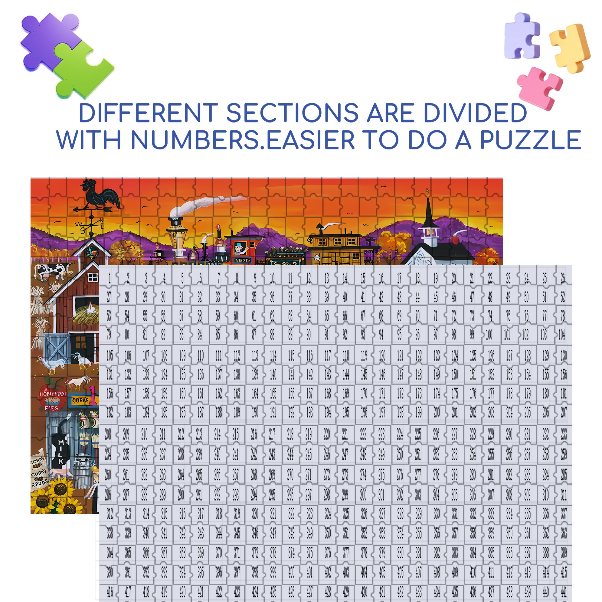 Cora's One Stop Farm 500pcs/1000pcs Jigsaw Puzzle, Scratch-Resistant, Interactive Family Game & Brain-Boosting DIY Decor, Perfect for Halloween, Christmas & New Year Gifts, Family Puzzle Game