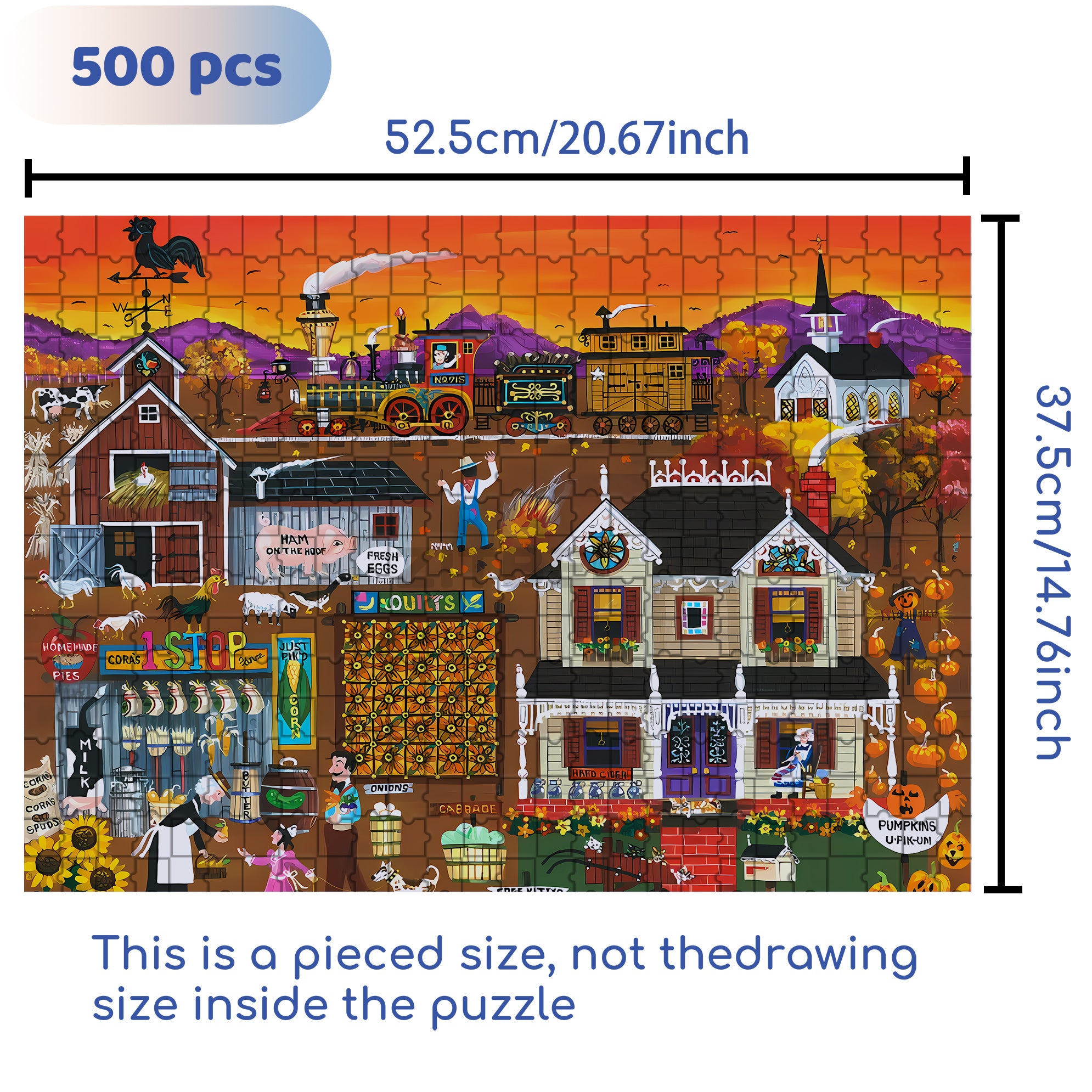 Cora's One Stop Farm 500pcs/1000pcs Jigsaw Puzzle, Scratch-Resistant, Interactive Family Game & Brain-Boosting DIY Decor, Perfect for Halloween, Christmas & New Year Gifts, Family Puzzle Game