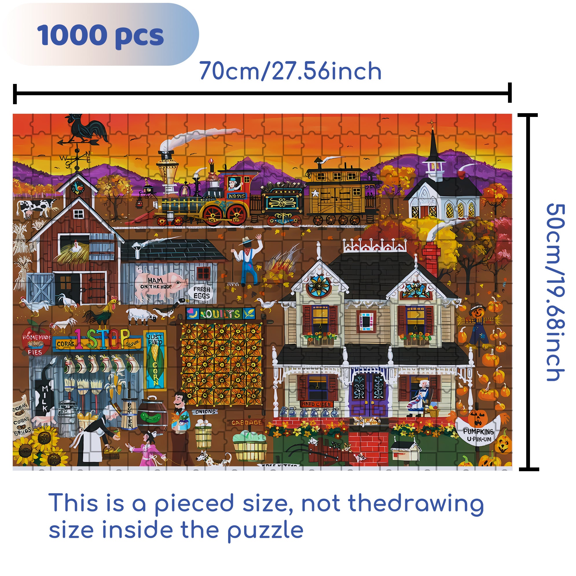Cora's One Stop Farm 500pcs/1000pcs Jigsaw Puzzle, Scratch-Resistant, Interactive Family Game & Brain-Boosting DIY Decor, Perfect for Halloween, Christmas & New Year Gifts, Family Puzzle Game