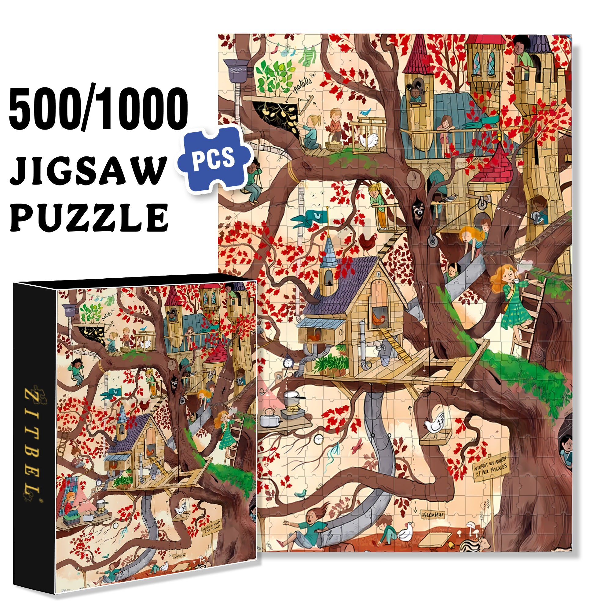 Creative Tree House 500pcs/1000pcs Jigsaw Puzzle, Scratch-Resistant, Interactive Family Game & Brain-Boosting DIY Decor, Perfect for Halloween, Christmas & New Year Gifts, Family Puzzle Game