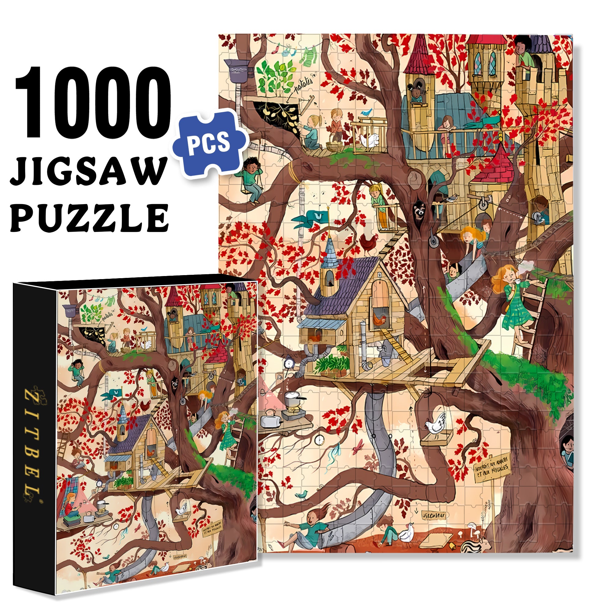 Creative Tree House 500pcs/1000pcs Jigsaw Puzzle, Scratch-Resistant, Interactive Family Game & Brain-Boosting DIY Decor, Perfect for Halloween, Christmas & New Year Gifts, Family Puzzle Game