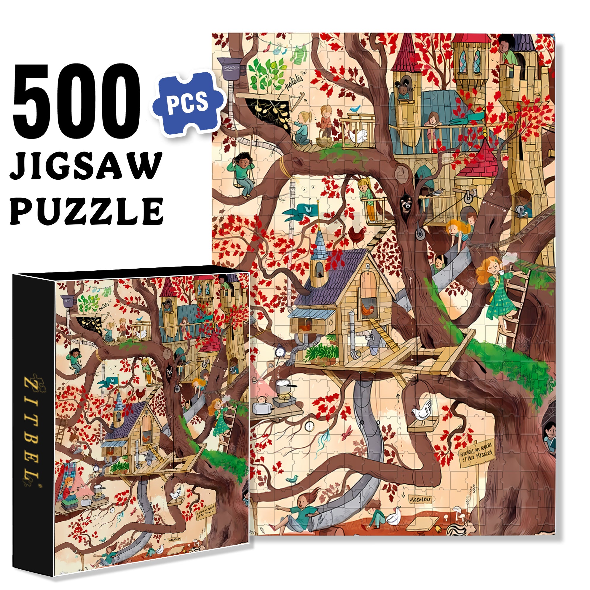 Creative Tree House 500pcs/1000pcs Jigsaw Puzzle, Scratch-Resistant, Interactive Family Game & Brain-Boosting DIY Decor, Perfect for Halloween, Christmas & New Year Gifts, Family Puzzle Game