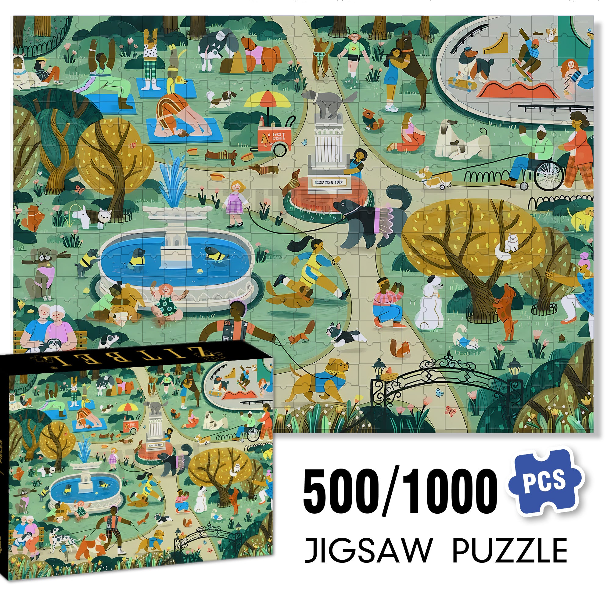 Dog Park 500pcs/1000pcs Jigsaw Puzzle, Scratch-Resistant, Interactive Family Game & Brain-Boosting DIY Decor, Perfect for Halloween, Christmas & New Year Gifts, Family Puzzle Game