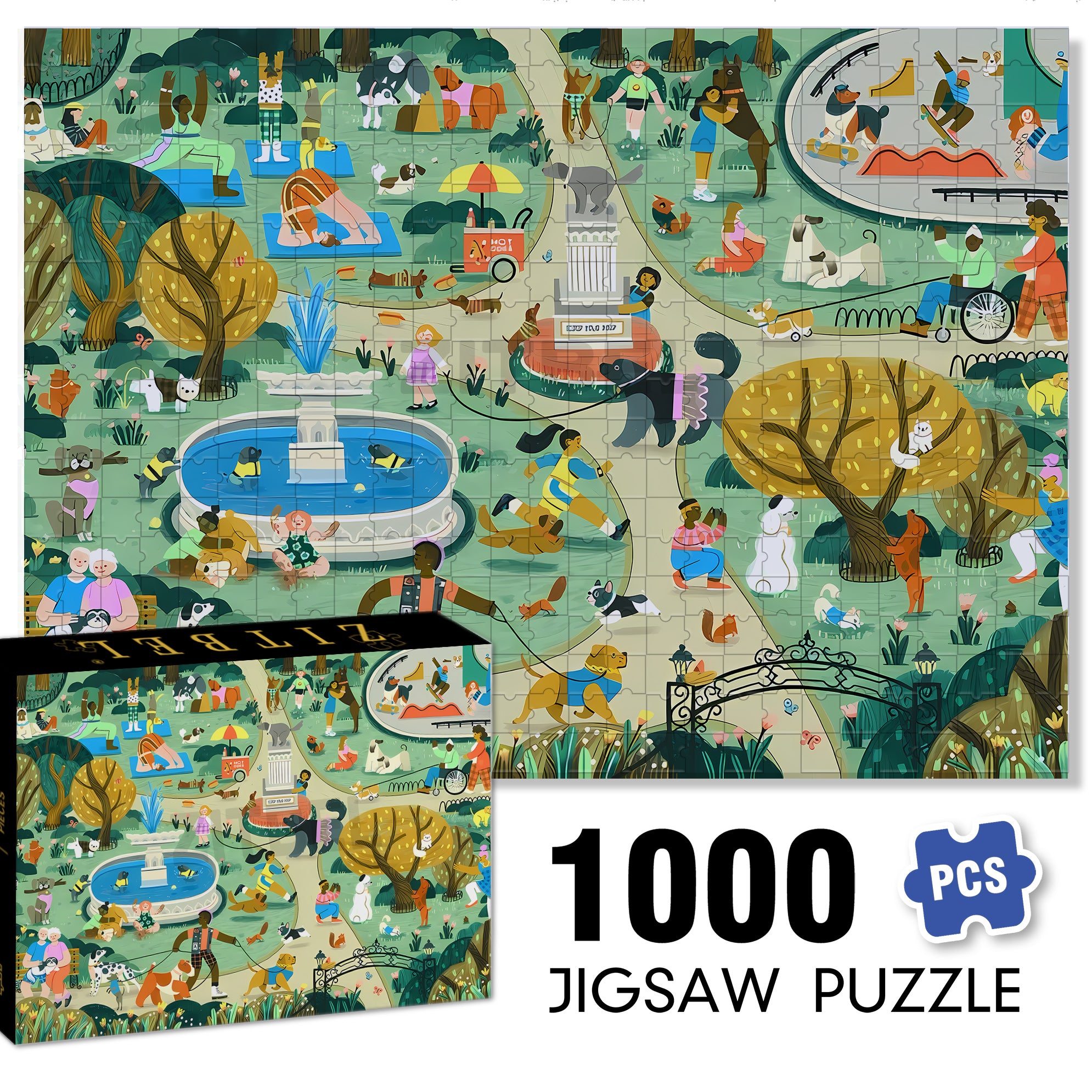 Dog Park 500pcs/1000pcs Jigsaw Puzzle, Scratch-Resistant, Interactive Family Game & Brain-Boosting DIY Decor, Perfect for Halloween, Christmas & New Year Gifts, Family Puzzle Game