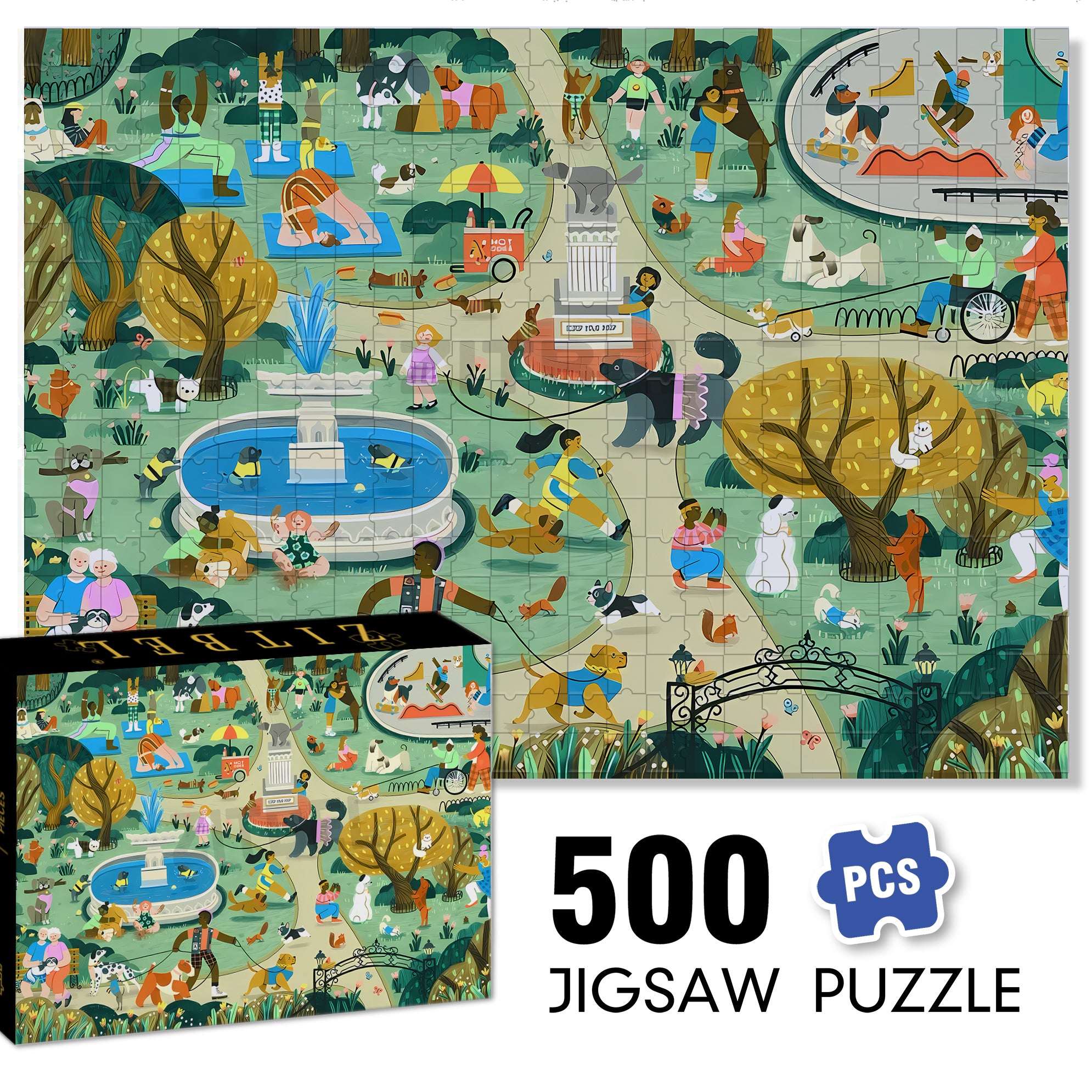 Dog Park 500pcs/1000pcs Jigsaw Puzzle, Scratch-Resistant, Interactive Family Game & Brain-Boosting DIY Decor, Perfect for Halloween, Christmas & New Year Gifts, Family Puzzle Game