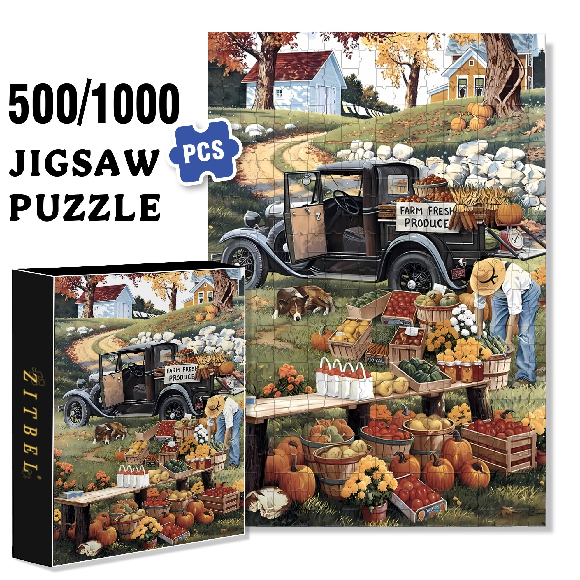 Farm Fresh Produce 500pcs/1000pcs Jigsaw Puzzle, Scratch-Resistant, Interactive Family Game & Brain-Boosting DIY Decor, Perfect for Halloween, Christmas & New Year Gifts, Family Puzzle Game