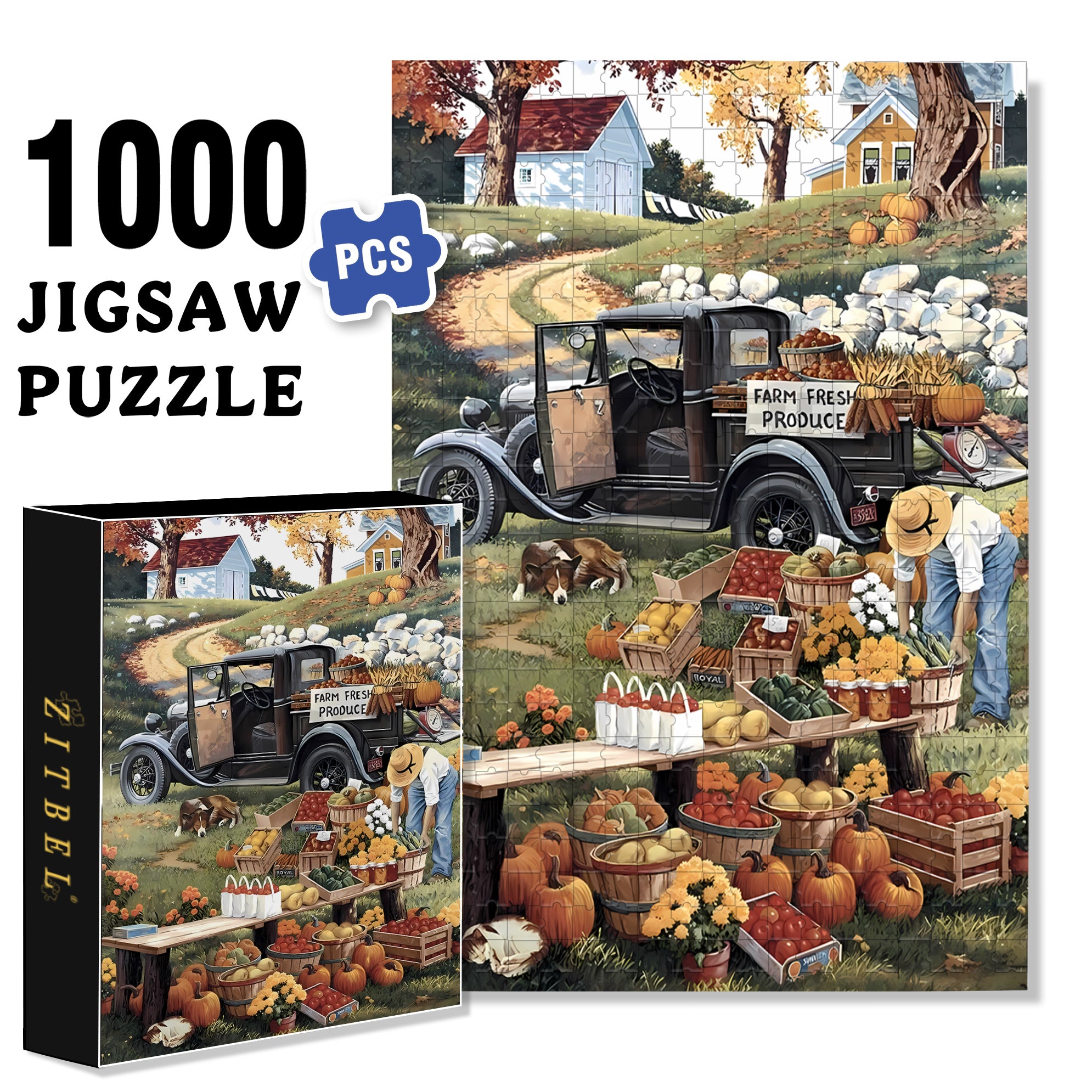 Farm Fresh Produce 500pcs/1000pcs Jigsaw Puzzle, Scratch-Resistant, Interactive Family Game & Brain-Boosting DIY Decor, Perfect for Halloween, Christmas & New Year Gifts, Family Puzzle Game