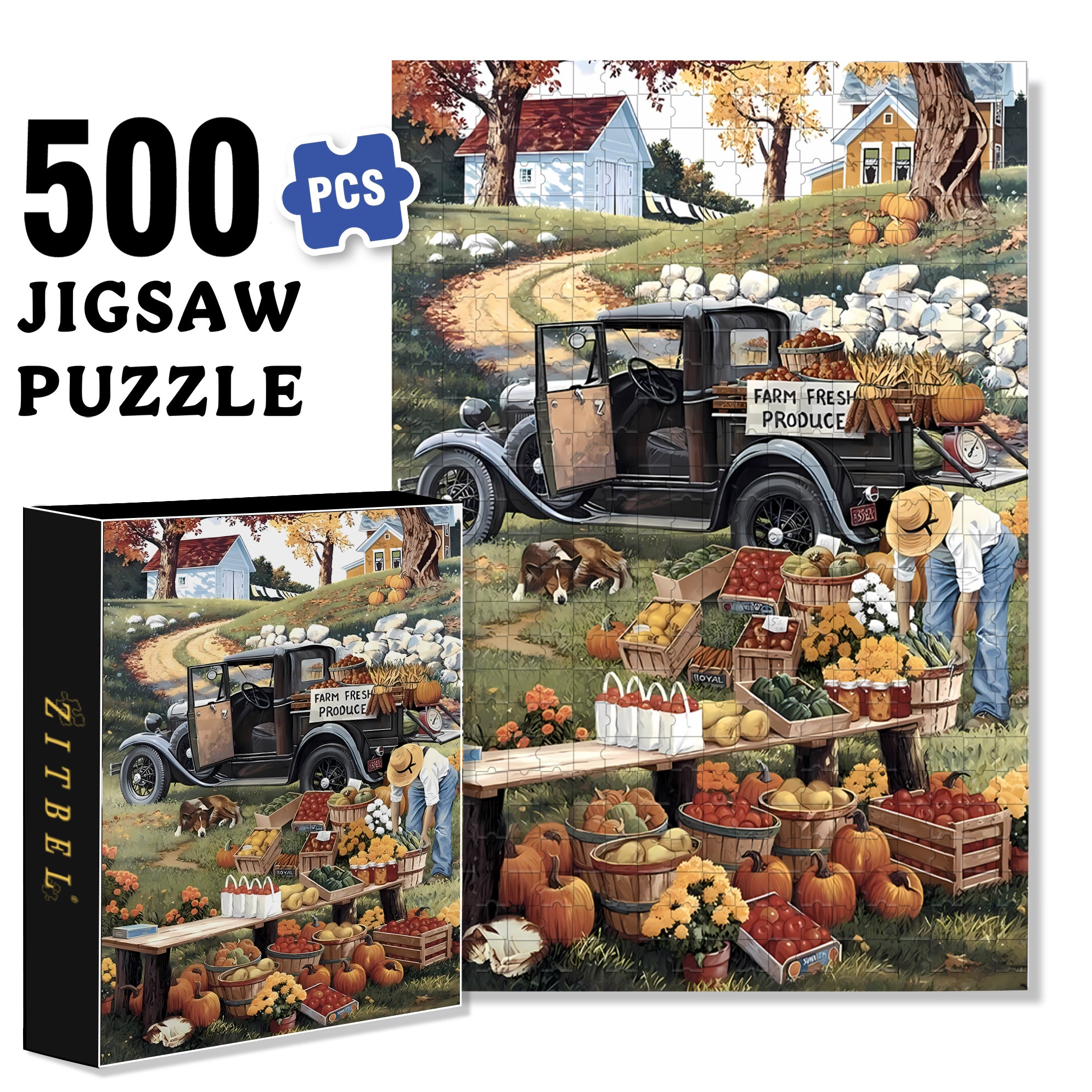 Farm Fresh Produce 500pcs/1000pcs Jigsaw Puzzle, Scratch-Resistant, Interactive Family Game & Brain-Boosting DIY Decor, Perfect for Halloween, Christmas & New Year Gifts, Family Puzzle Game