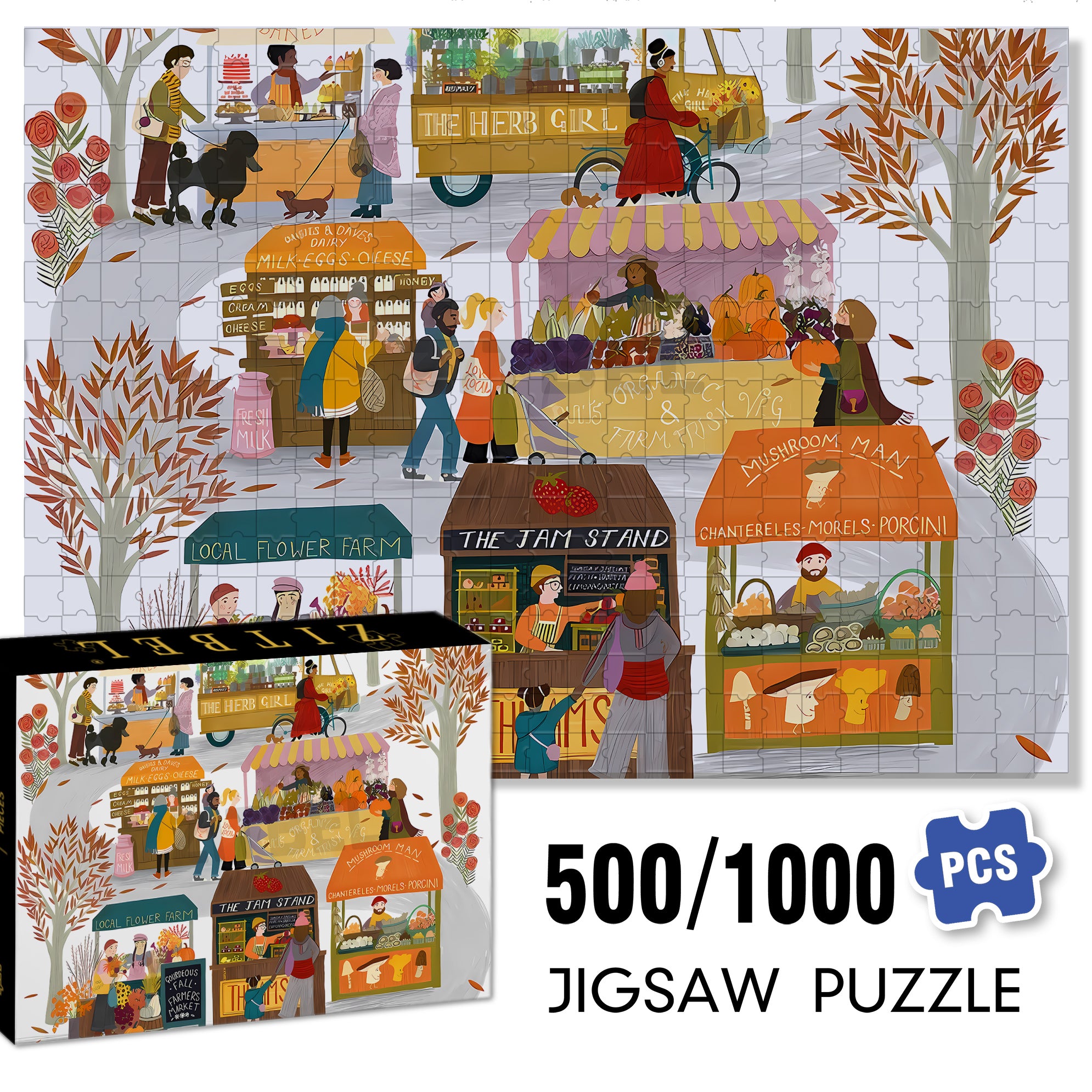 Farmers Market 500pcs/1000pcs Jigsaw Puzzle, Scratch-Resistant, Interactive Family Game & Brain-Boosting DIY Decor, Perfect for Halloween, Christmas & New Year Gifts, Family Puzzle Game