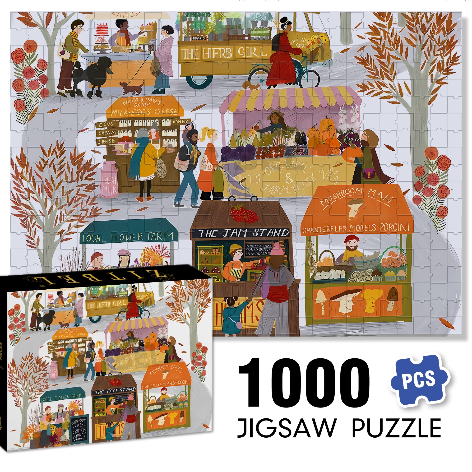 Farmers Market 500pcs/1000pcs Jigsaw Puzzle, Scratch-Resistant, Interactive Family Game & Brain-Boosting DIY Decor, Perfect for Halloween, Christmas & New Year Gifts, Family Puzzle Game