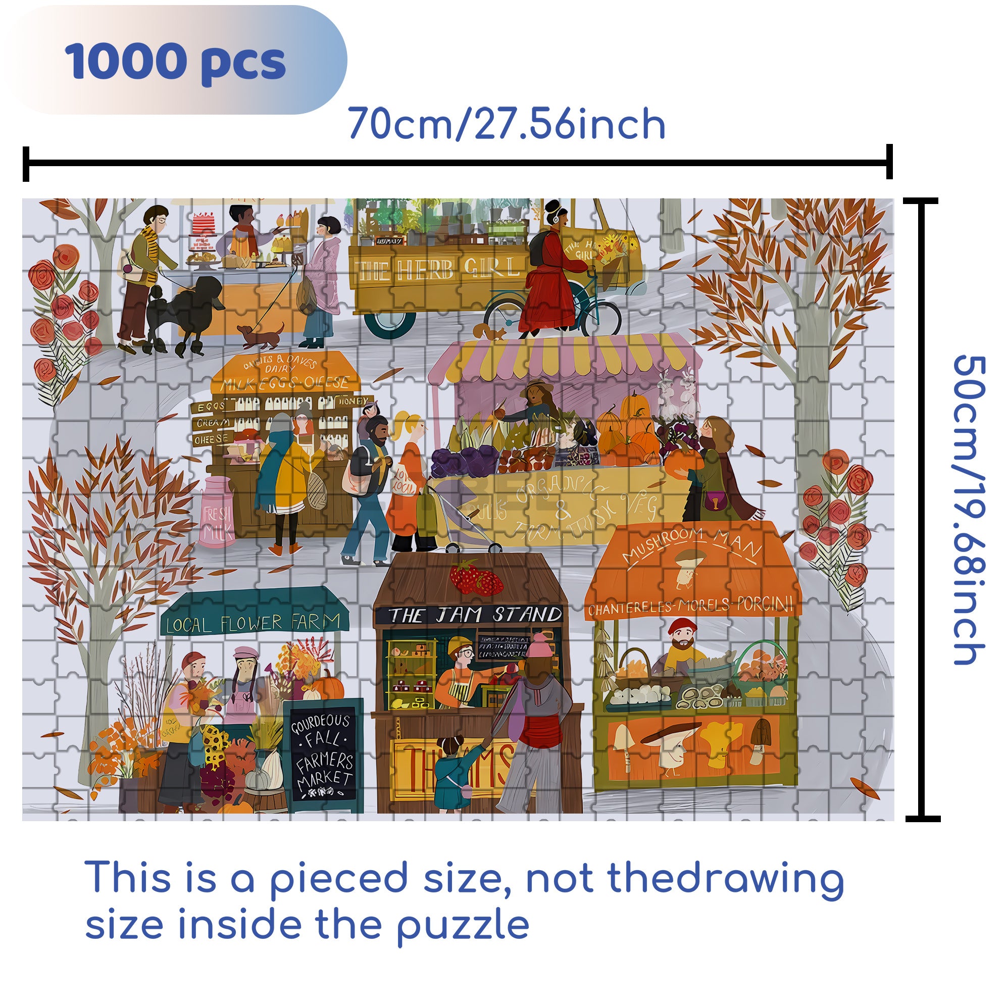 Farmers Market 500pcs/1000pcs Jigsaw Puzzle, Scratch-Resistant, Interactive Family Game & Brain-Boosting DIY Decor, Perfect for Halloween, Christmas & New Year Gifts, Family Puzzle Game