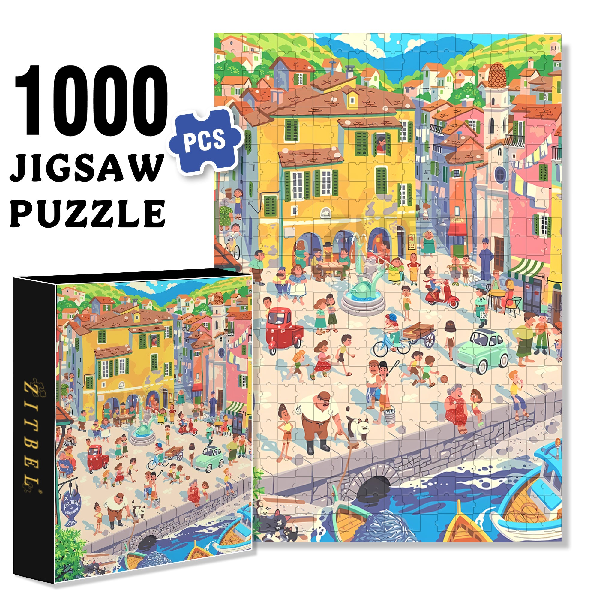 Fishing Port Town 500pcs/1000pcs Jigsaw Puzzle, Scratch-Resistant, Interactive Family Game & Brain-Boosting DIY Decor, Perfect for Halloween, Christmas & New Year Gifts, Family Puzzle Game