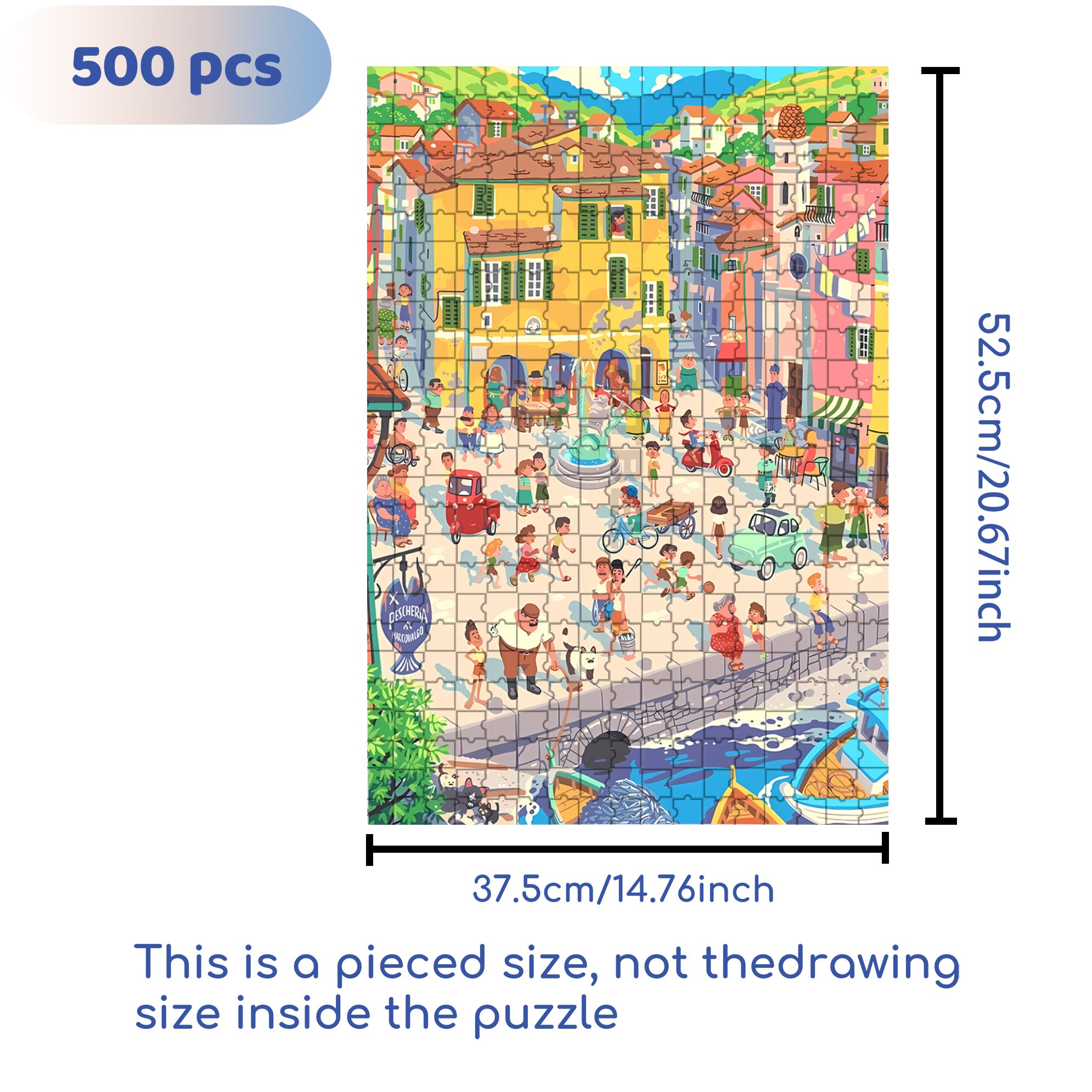 Fishing Port Town 500pcs/1000pcs Jigsaw Puzzle, Scratch-Resistant, Interactive Family Game & Brain-Boosting DIY Decor, Perfect for Halloween, Christmas & New Year Gifts, Family Puzzle Game
