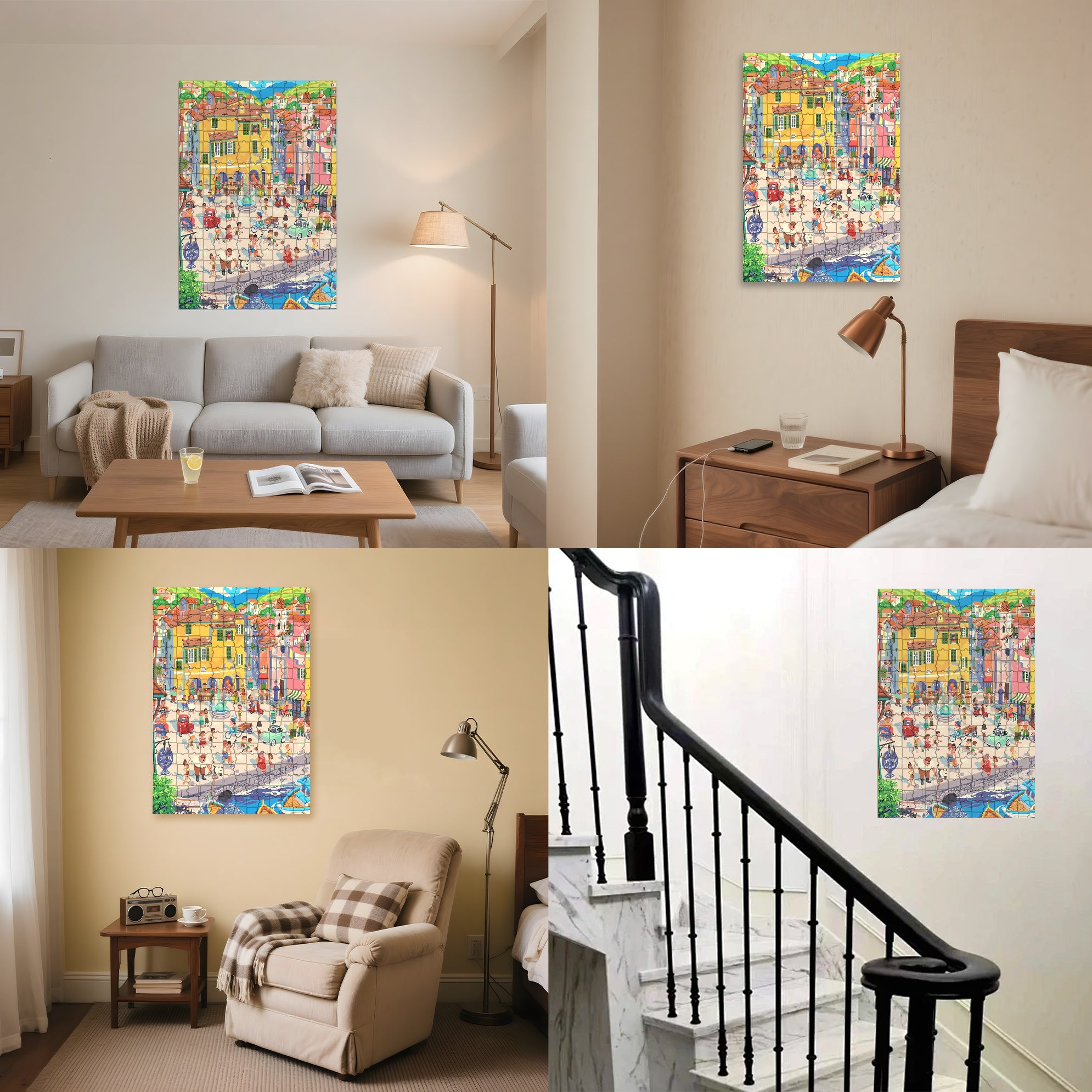 Fishing Port Town 500pcs/1000pcs Jigsaw Puzzle, Scratch-Resistant, Interactive Family Game & Brain-Boosting DIY Decor, Perfect for Halloween, Christmas & New Year Gifts, Family Puzzle Game