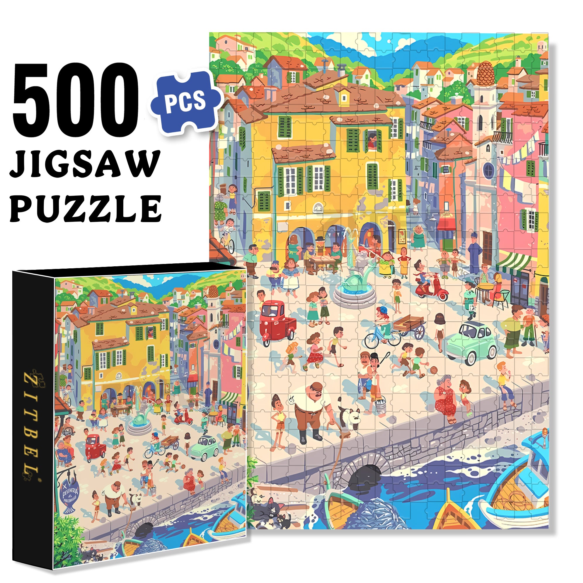 Fishing Port Town 500pcs/1000pcs Jigsaw Puzzle, Scratch-Resistant, Interactive Family Game & Brain-Boosting DIY Decor, Perfect for Halloween, Christmas & New Year Gifts, Family Puzzle Game