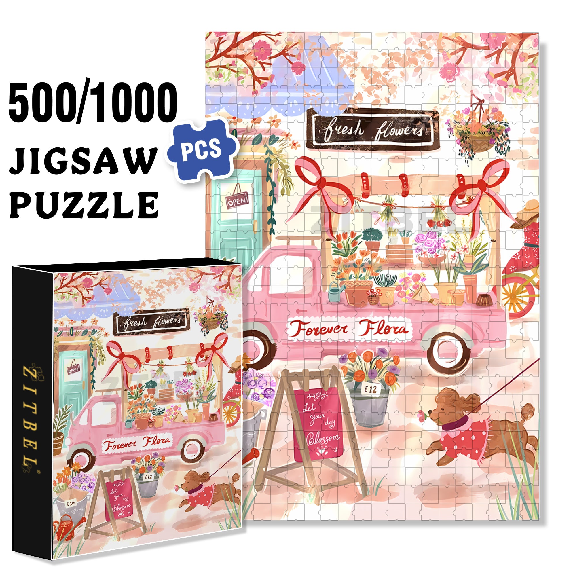 Flower Flora 500pcs/1000pcs Jigsaw Puzzle, Scratch-Resistant, Interactive Family Game & Brain-Boosting DIY Decor, Perfect for Halloween, Christmas & New Year Gifts, Family Puzzle Game