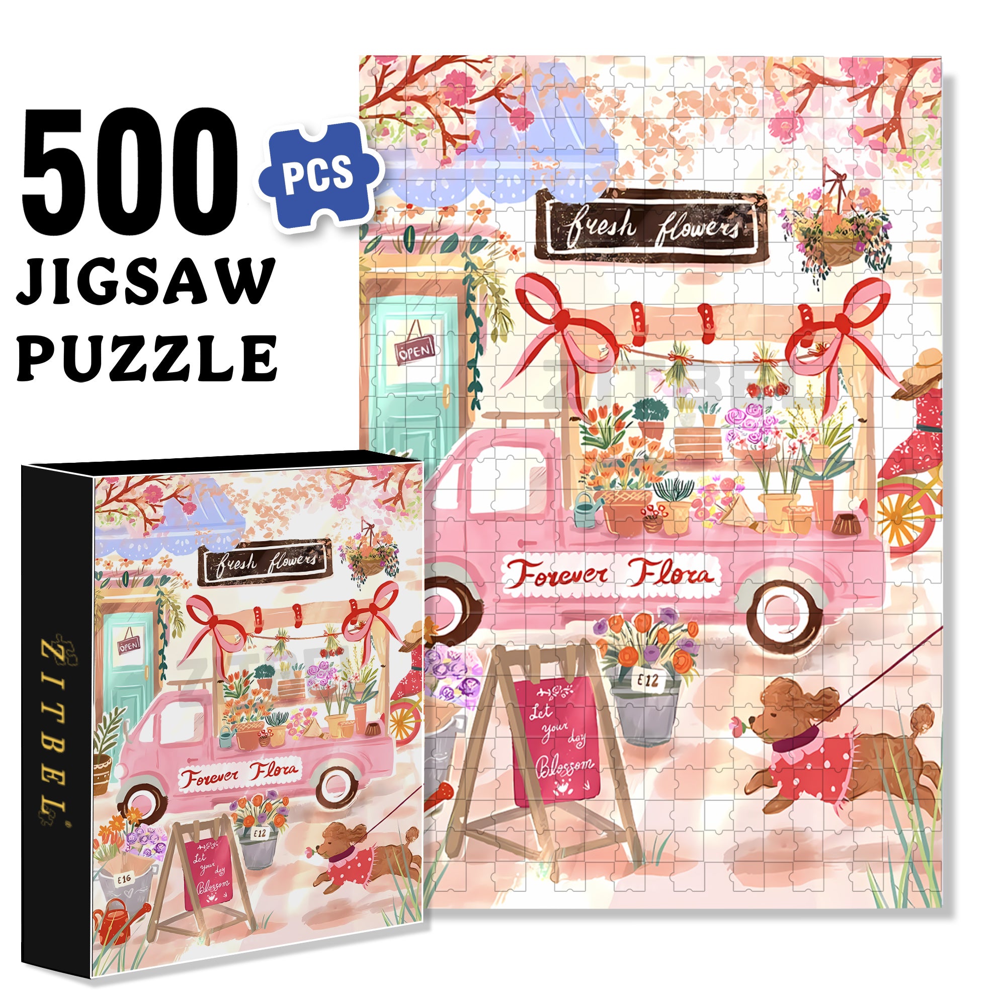 Flower Flora 500pcs/1000pcs Jigsaw Puzzle, Scratch-Resistant, Interactive Family Game & Brain-Boosting DIY Decor, Perfect for Halloween, Christmas & New Year Gifts, Family Puzzle Game
