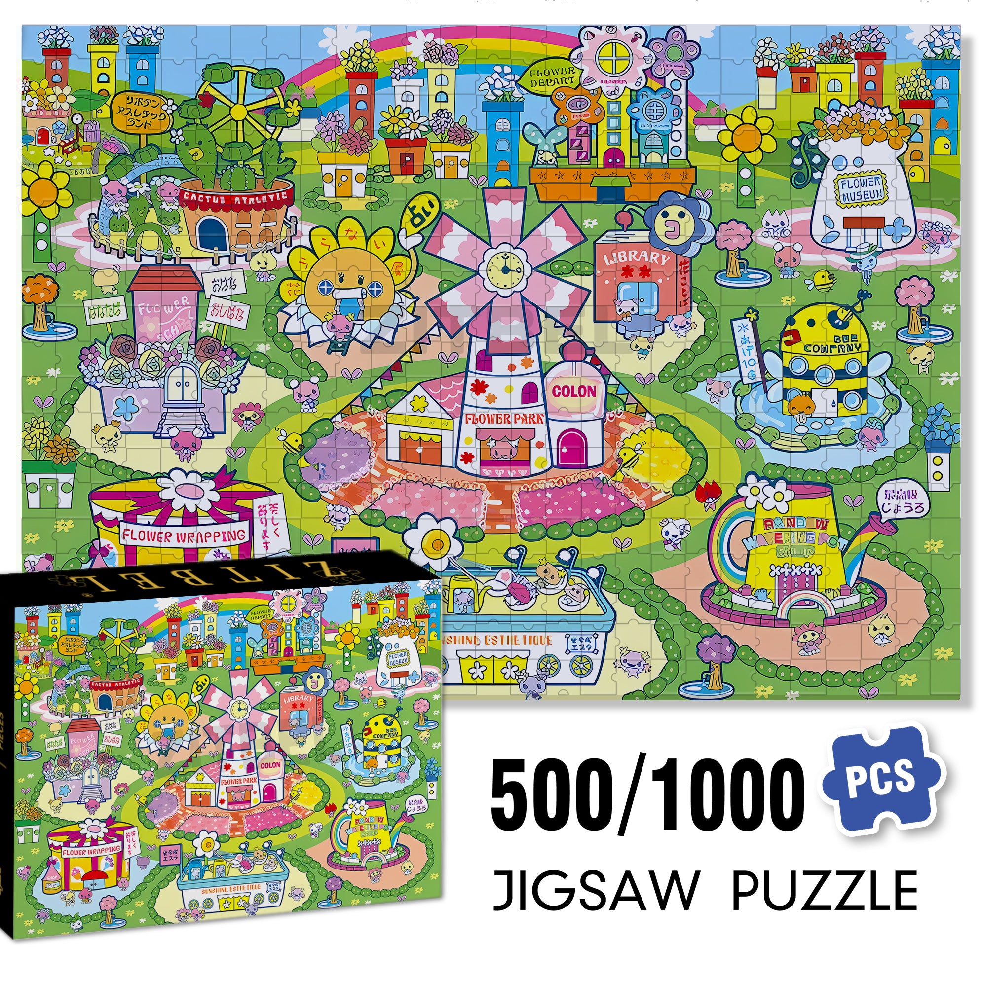 Flower Hills 500pcs/1000pcs Jigsaw Puzzle, Scratch-Resistant, Interactive Family Game & Brain-Boosting DIY Decor, Perfect for Halloween, Christmas & New Year Gifts, Family Puzzle Game