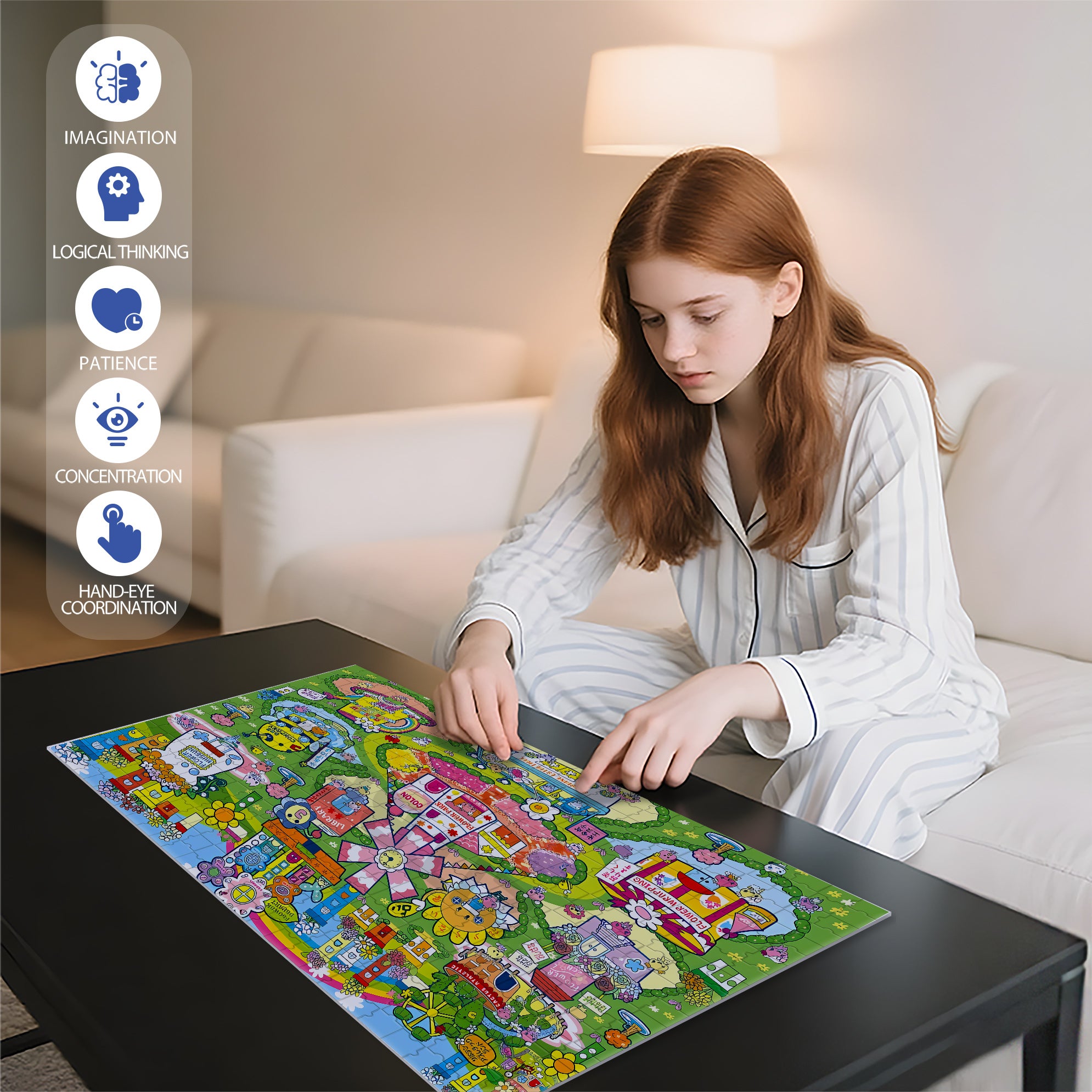 Flower Hills 500pcs/1000pcs Jigsaw Puzzle, Scratch-Resistant, Interactive Family Game & Brain-Boosting DIY Decor, Perfect for Halloween, Christmas & New Year Gifts, Family Puzzle Game