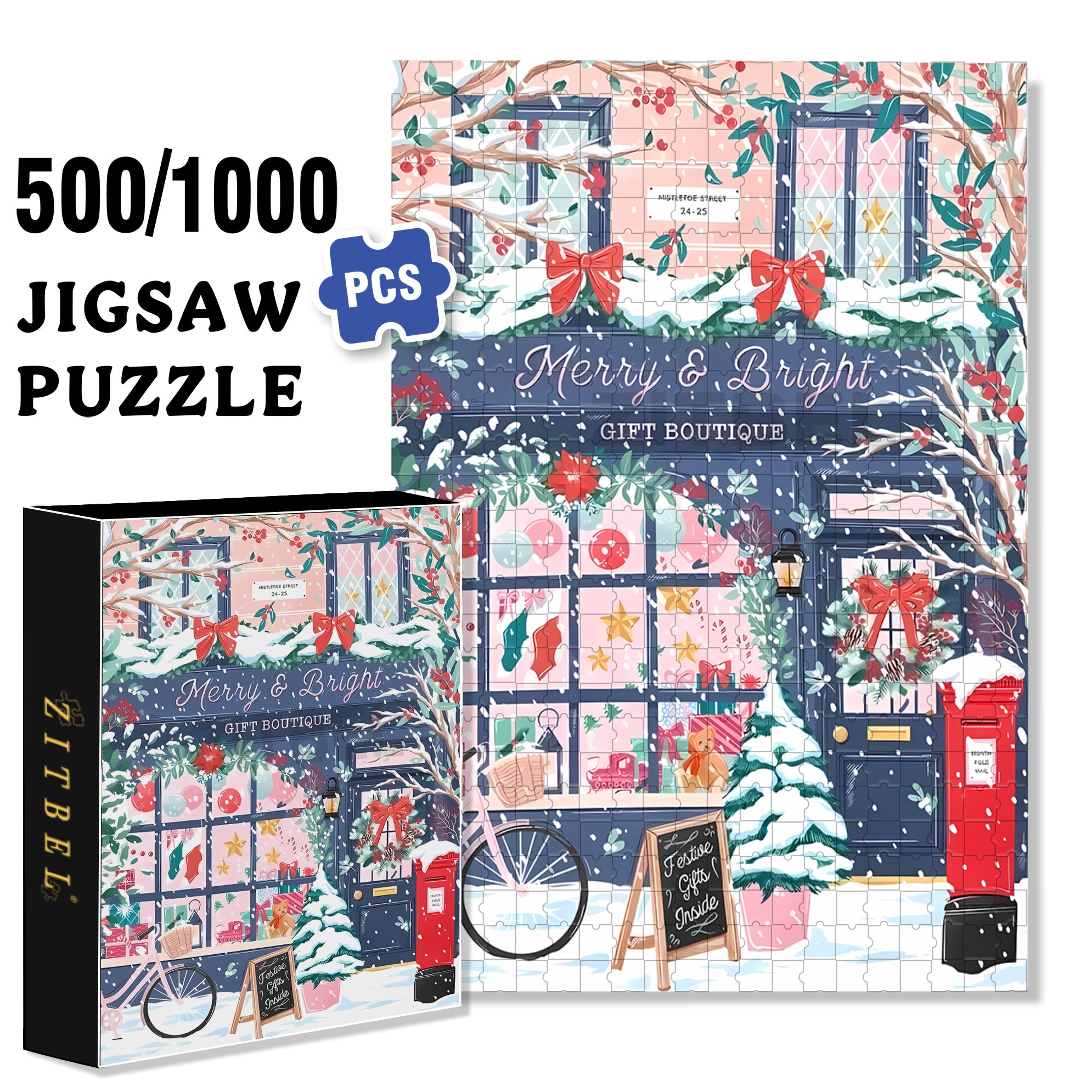 Gift Boutique 500pcs/1000pcs Jigsaw Puzzle, Scratch-Resistant, Interactive Family Game & Brain-Boosting DIY Decor, Perfect for Halloween, Christmas & New Year Gifts, Family Puzzle Game
