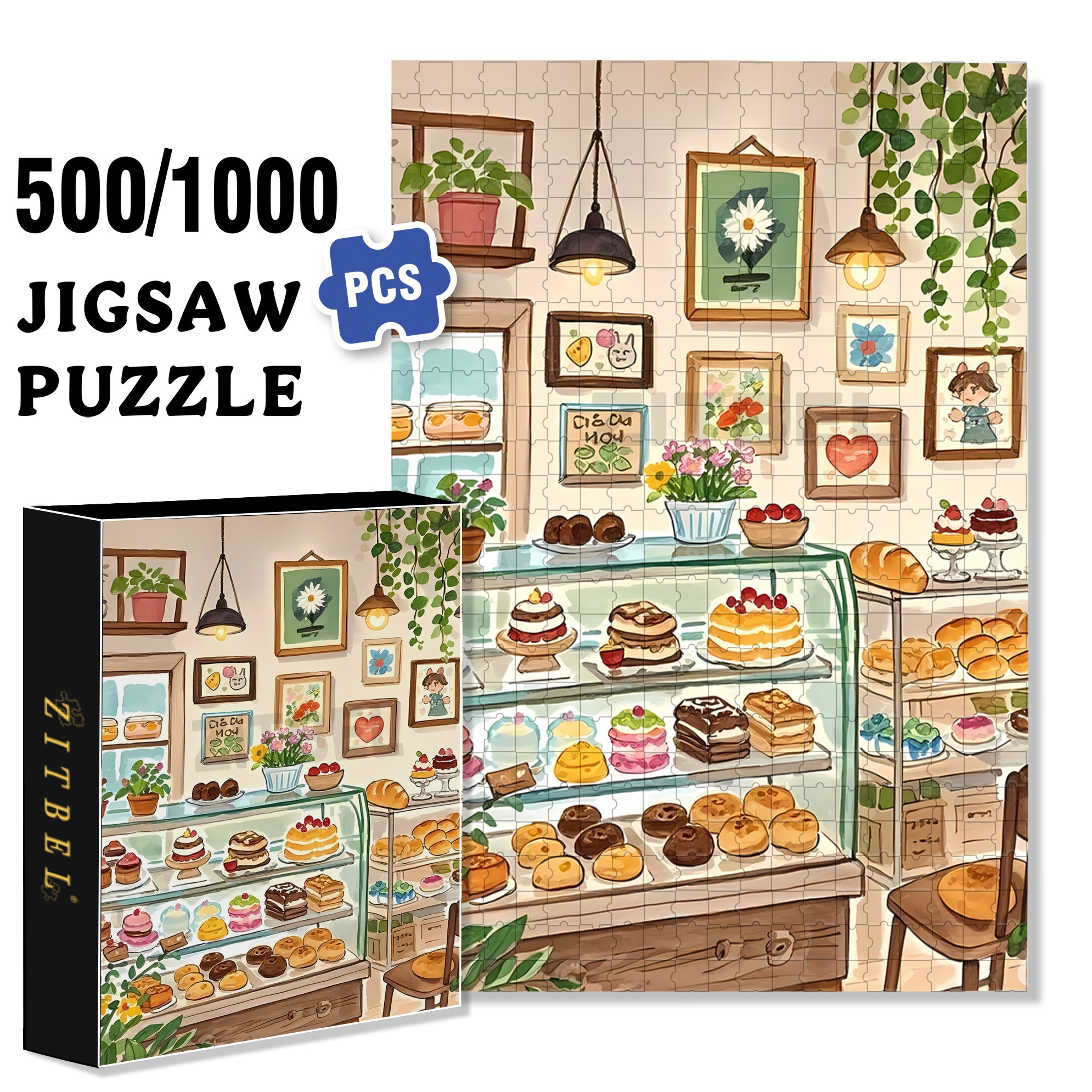 Gina's Bakery 500pcs/1000pcs Jigsaw Puzzle, Scratch-Resistant, Interactive Family Game & Brain-Boosting DIY Decor, Perfect for Halloween, Christmas & New Year Gifts, Family Puzzle Game