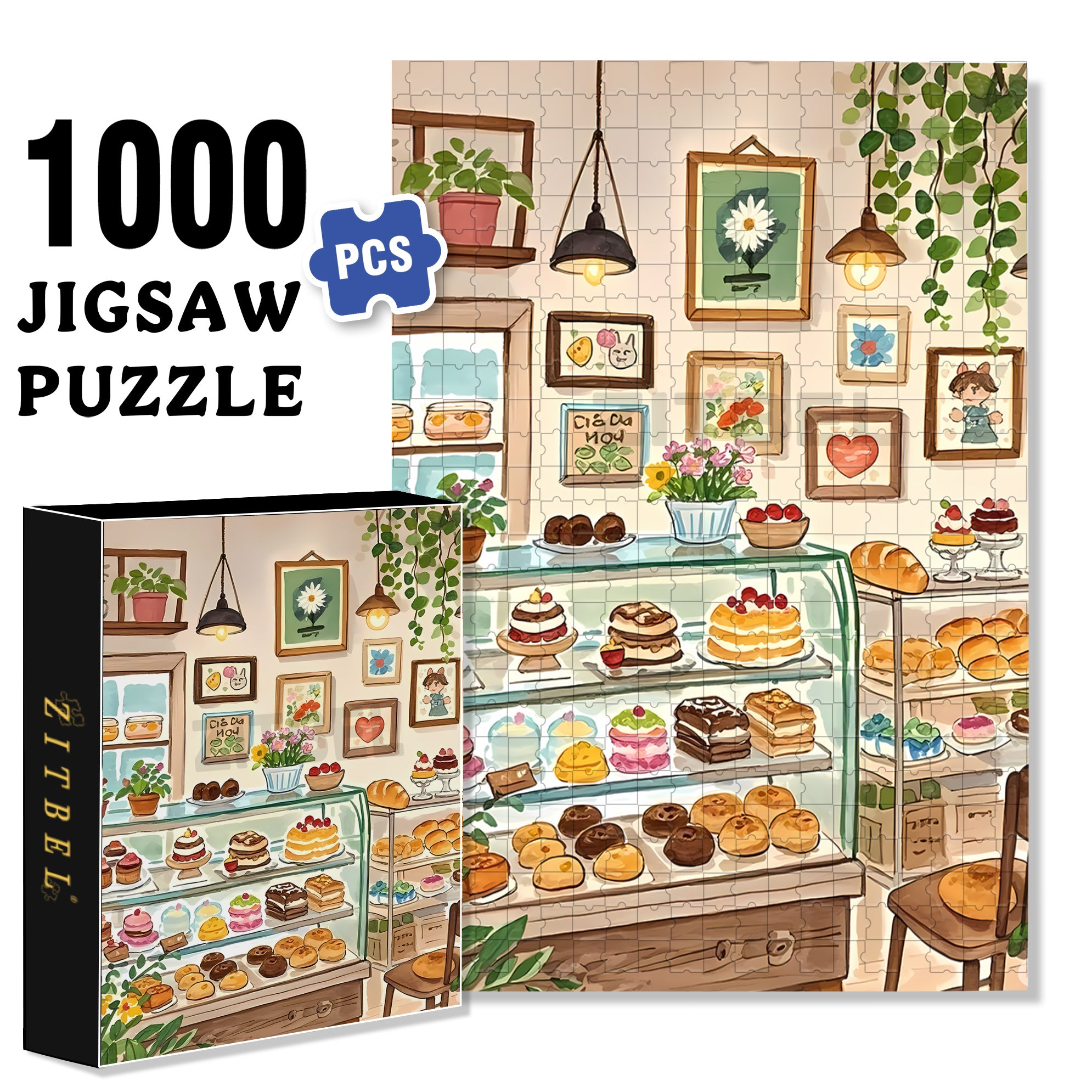 Gina's Bakery 500pcs/1000pcs Jigsaw Puzzle, Scratch-Resistant, Interactive Family Game & Brain-Boosting DIY Decor, Perfect for Halloween, Christmas & New Year Gifts, Family Puzzle Game