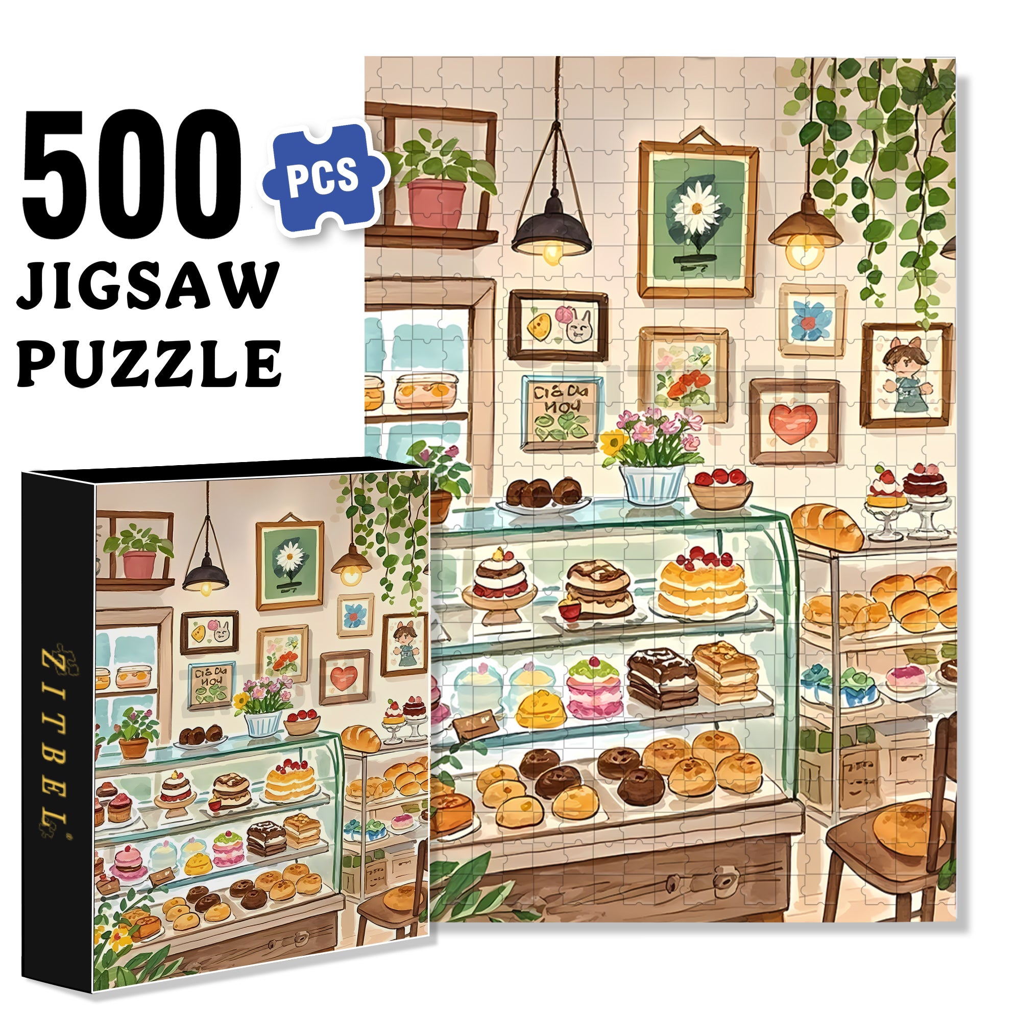Gina's Bakery 500pcs/1000pcs Jigsaw Puzzle, Scratch-Resistant, Interactive Family Game & Brain-Boosting DIY Decor, Perfect for Halloween, Christmas & New Year Gifts, Family Puzzle Game