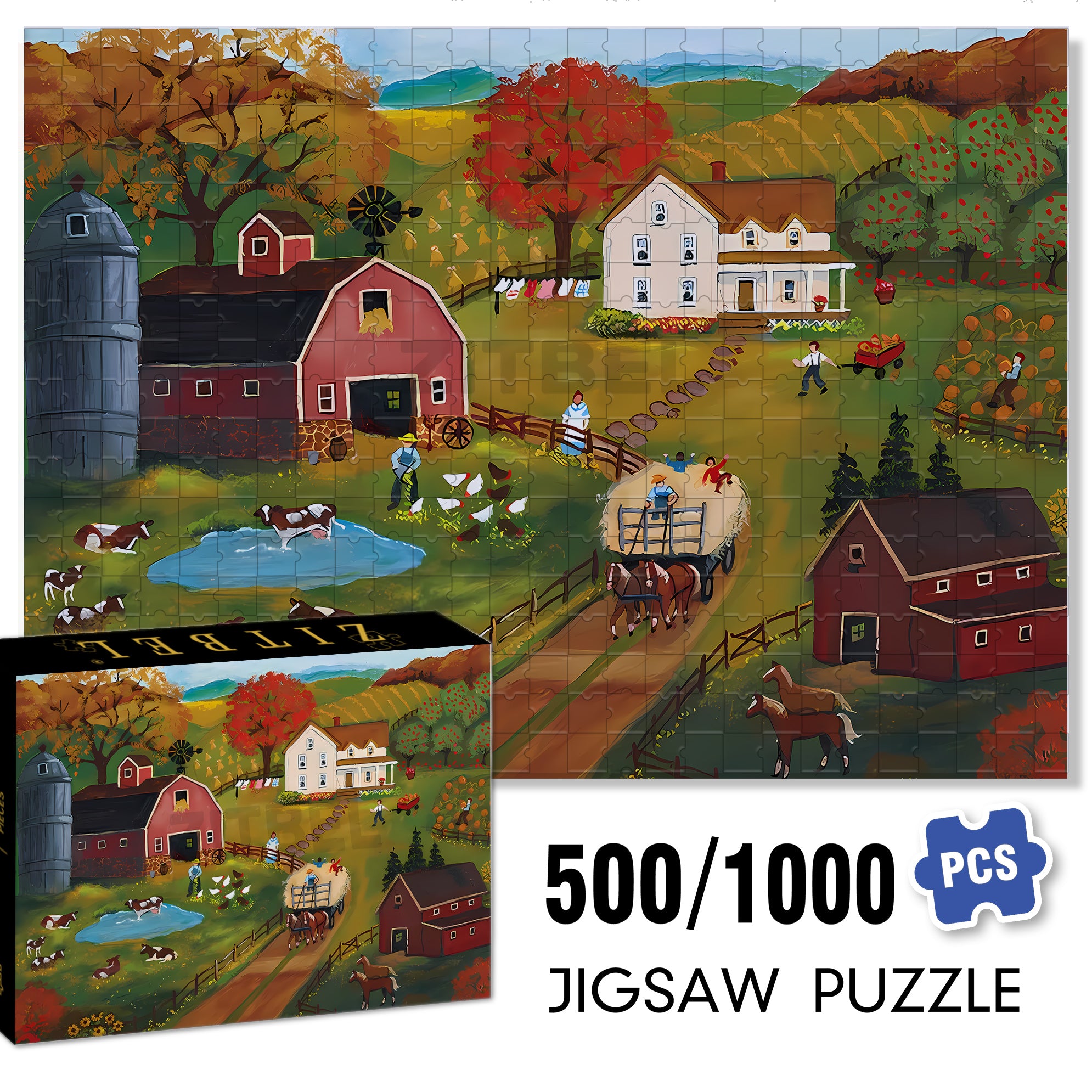 Grandpa's Farm 500pcs/1000pcs Jigsaw Puzzle, Scratch-Resistant, Interactive Family Game & Brain-Boosting DIY Decor, Perfect for Halloween, Christmas & New Year Gifts, Family Puzzle Game