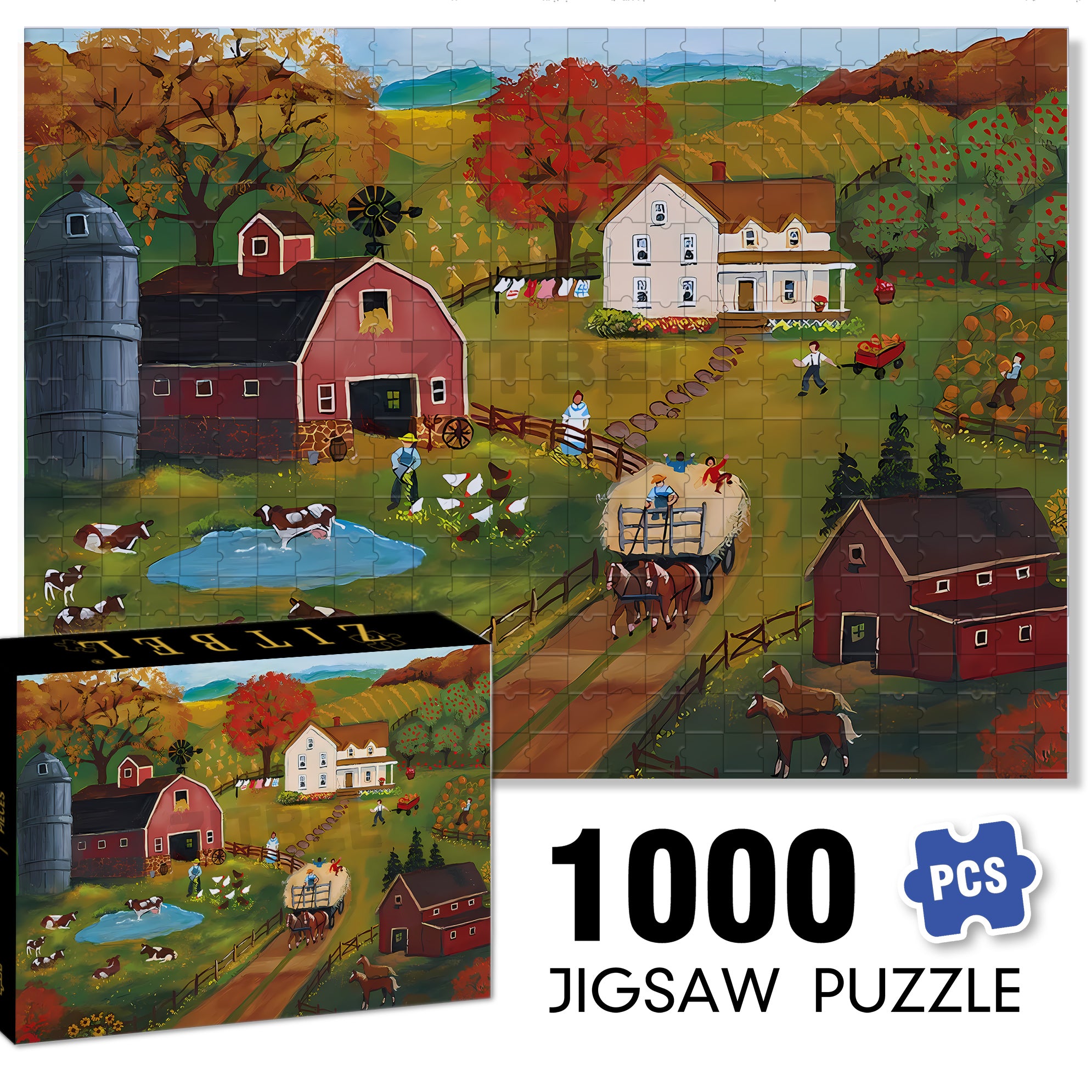 Grandpa's Farm 500pcs/1000pcs Jigsaw Puzzle, Scratch-Resistant, Interactive Family Game & Brain-Boosting DIY Decor, Perfect for Halloween, Christmas & New Year Gifts, Family Puzzle Game