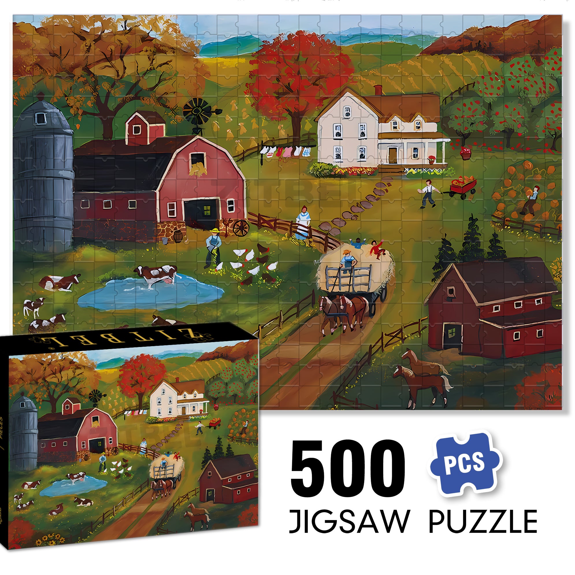 Grandpa's Farm 500pcs/1000pcs Jigsaw Puzzle, Scratch-Resistant, Interactive Family Game & Brain-Boosting DIY Decor, Perfect for Halloween, Christmas & New Year Gifts, Family Puzzle Game