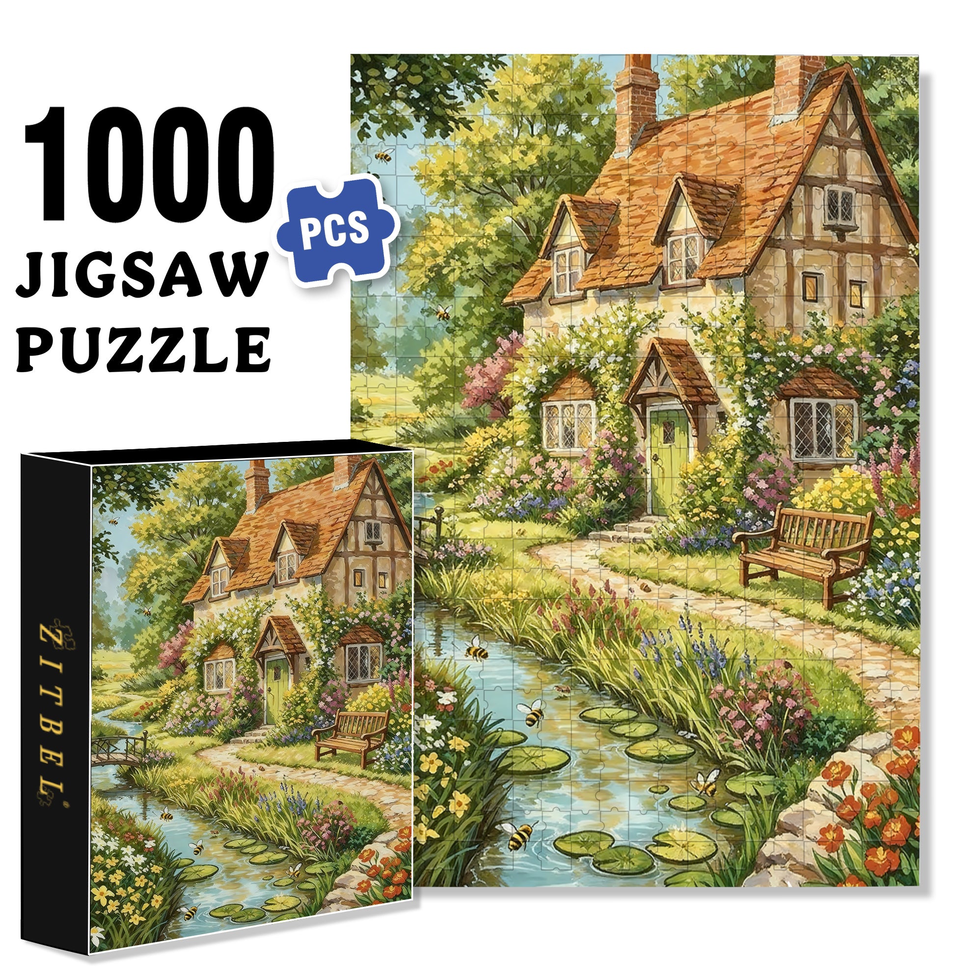 Gurgling Water 500pcs/1000pcs Jigsaw Puzzle, Scratch-Resistant, Interactive Family Game & Brain-Boosting DIY Decor, Perfect for Halloween, Christmas & New Year Gifts, Family Puzzle Game