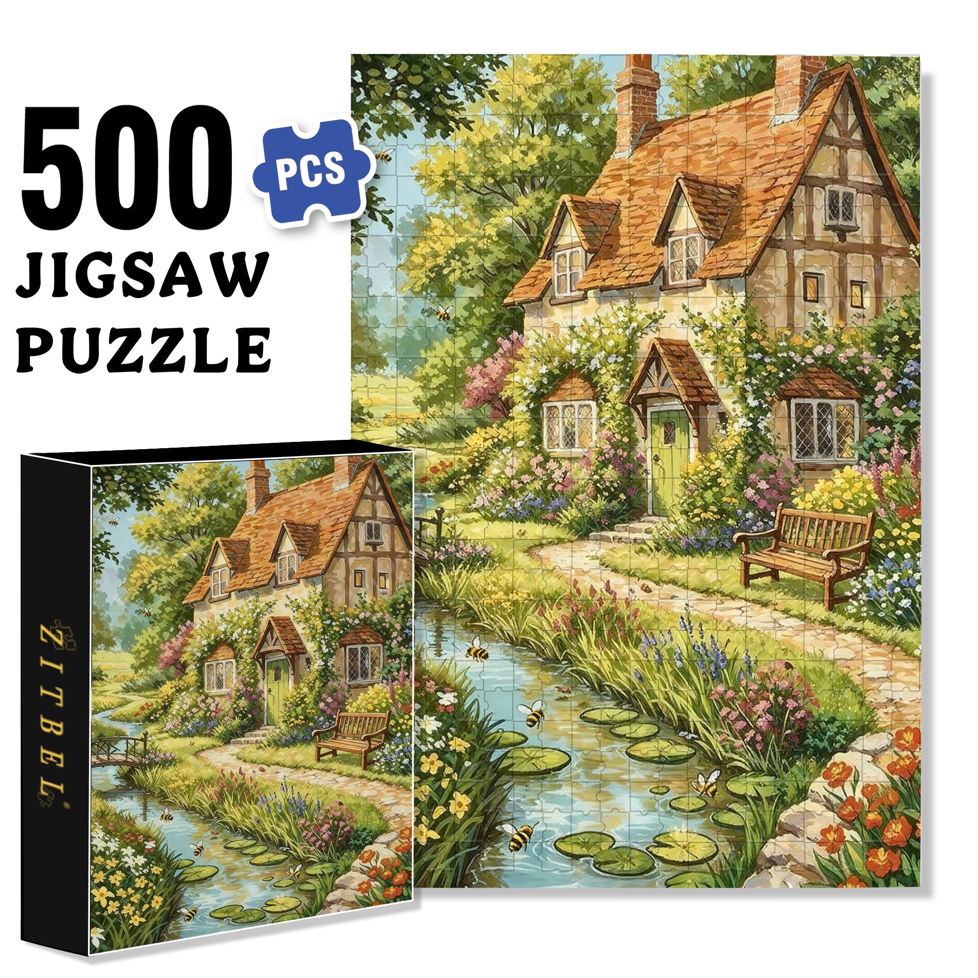 Gurgling Water 500pcs/1000pcs Jigsaw Puzzle, Scratch-Resistant, Interactive Family Game & Brain-Boosting DIY Decor, Perfect for Halloween, Christmas & New Year Gifts, Family Puzzle Game