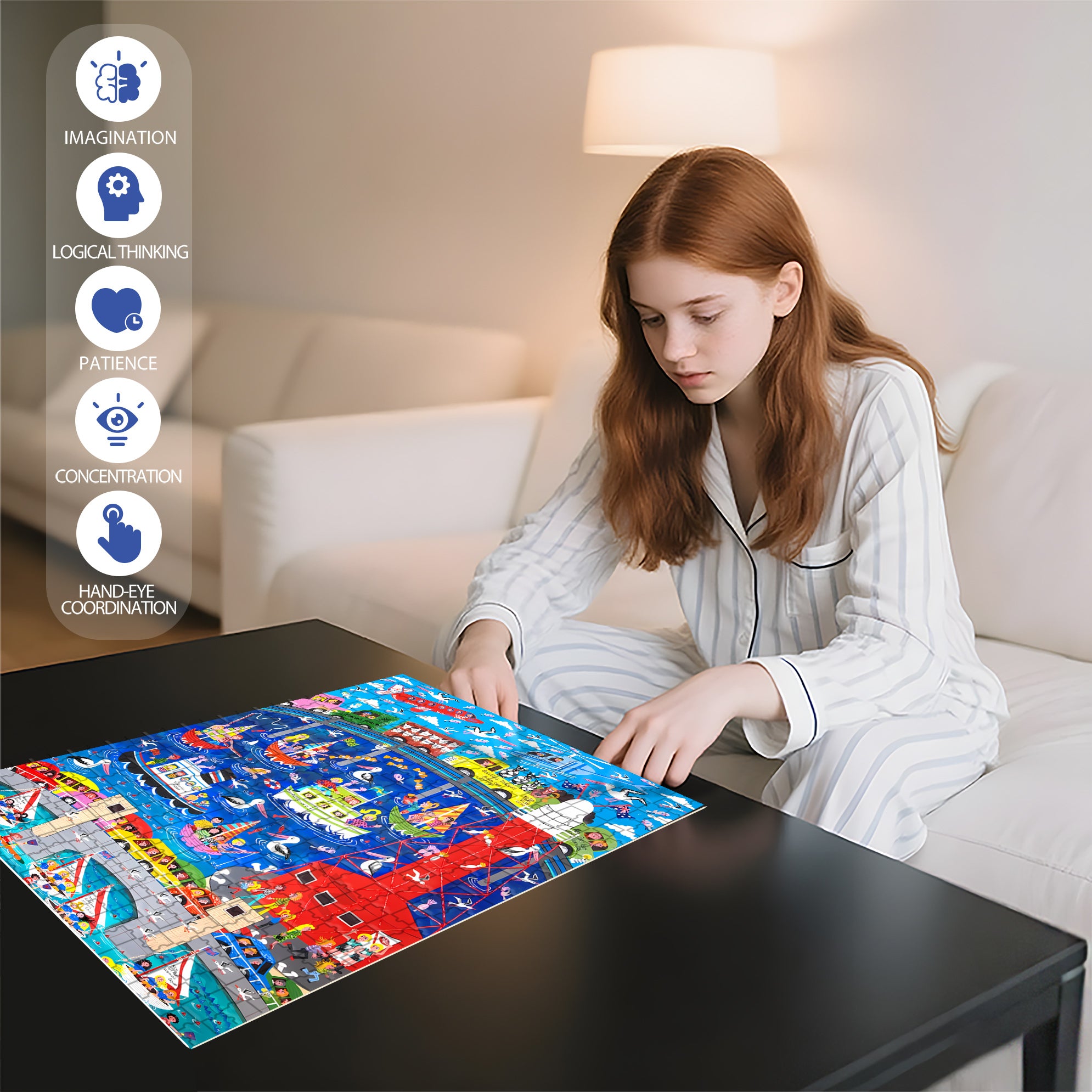 Happy City 500pcs/1000pcs Jigsaw Puzzle, Scratch-Resistant, Interactive Family Game & Brain-Boosting DIY Decor, Perfect for Halloween, Christmas & New Year Gifts, Family Puzzle Game