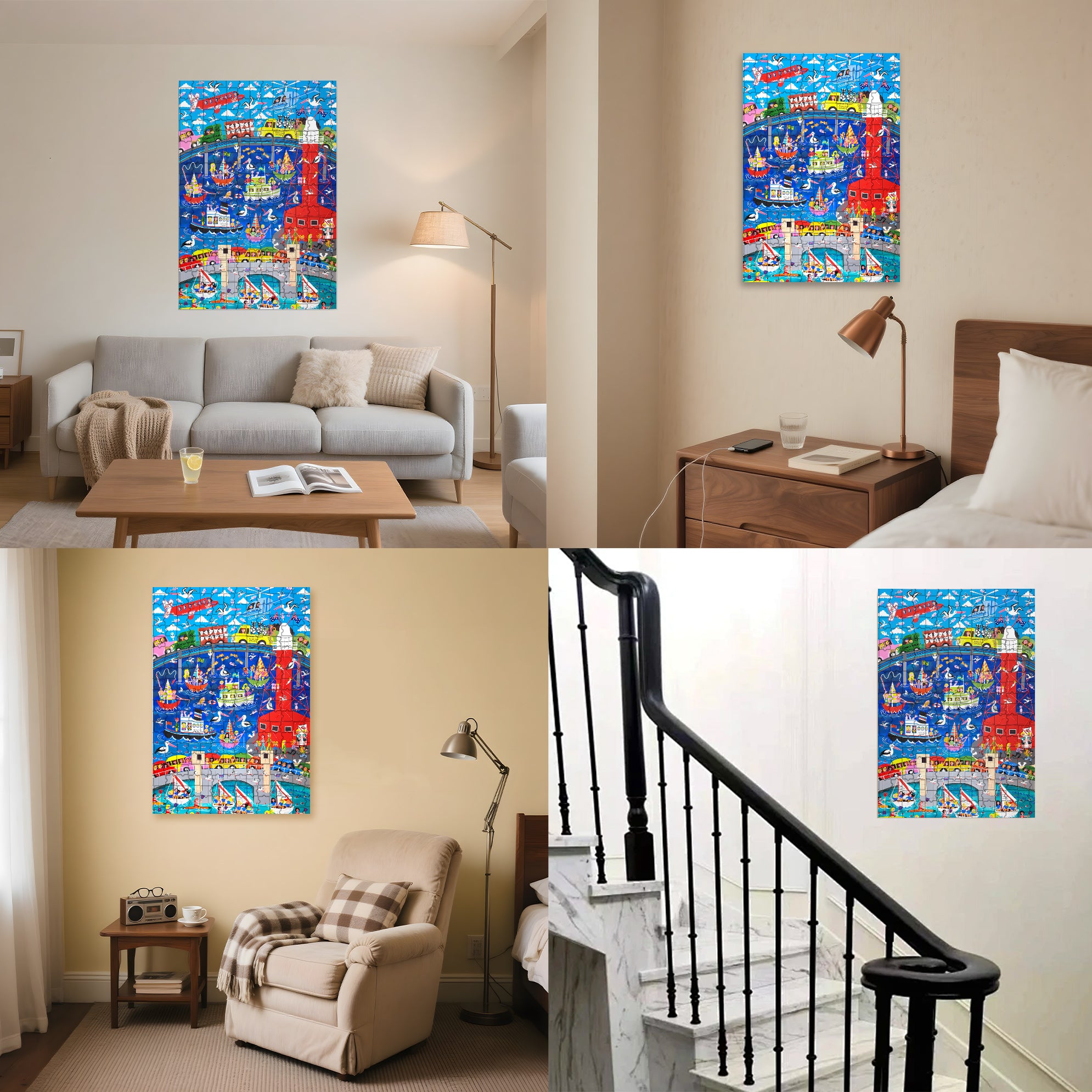 Happy City 500pcs/1000pcs Jigsaw Puzzle, Scratch-Resistant, Interactive Family Game & Brain-Boosting DIY Decor, Perfect for Halloween, Christmas & New Year Gifts, Family Puzzle Game