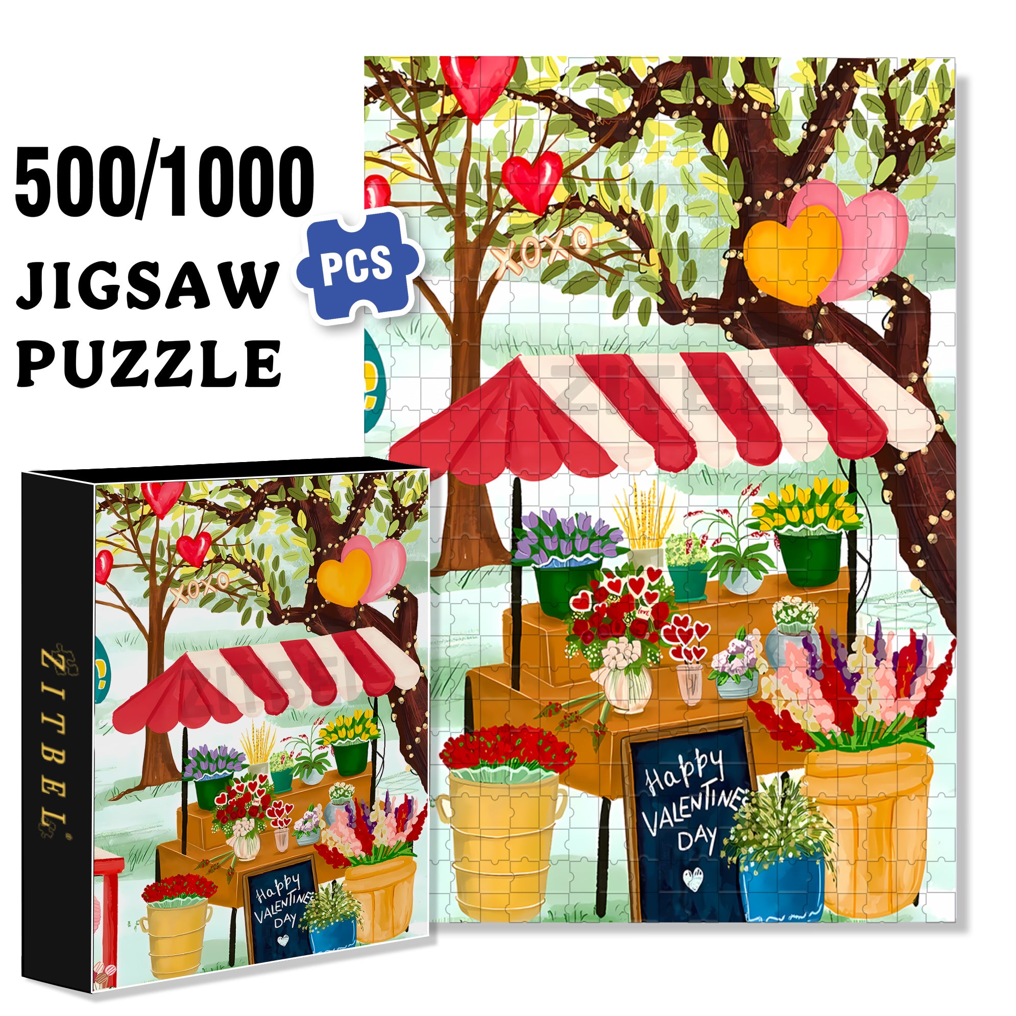 Happy Valentine's Day 500pcs/1000pcs Jigsaw Puzzle, Scratch-Resistant, Interactive Family Game & Brain-Boosting DIY Decor, Perfect for Halloween, Christmas & New Year Gifts, Family Puzzle Game