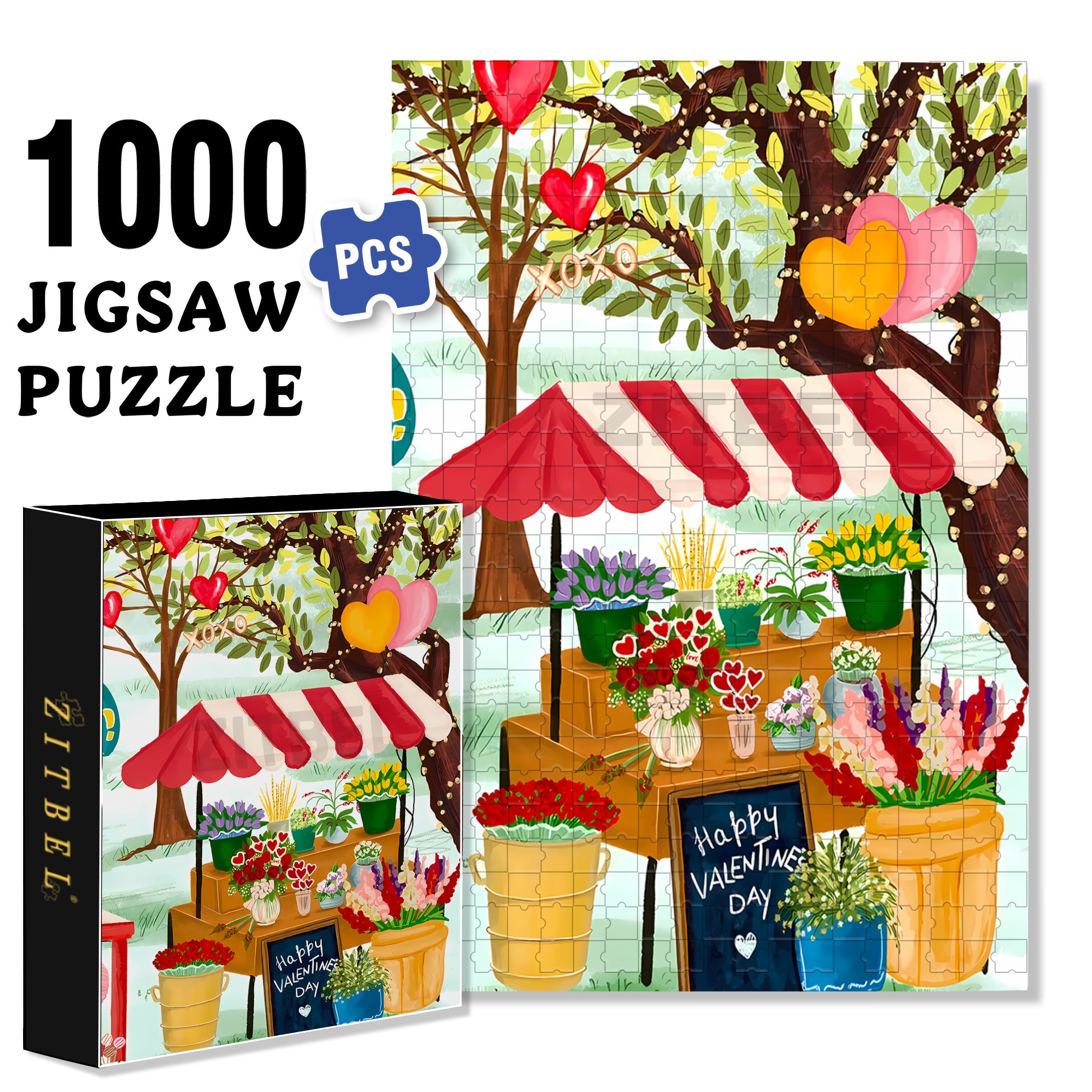 Happy Valentine's Day 500pcs/1000pcs Jigsaw Puzzle, Scratch-Resistant, Interactive Family Game & Brain-Boosting DIY Decor, Perfect for Halloween, Christmas & New Year Gifts, Family Puzzle Game